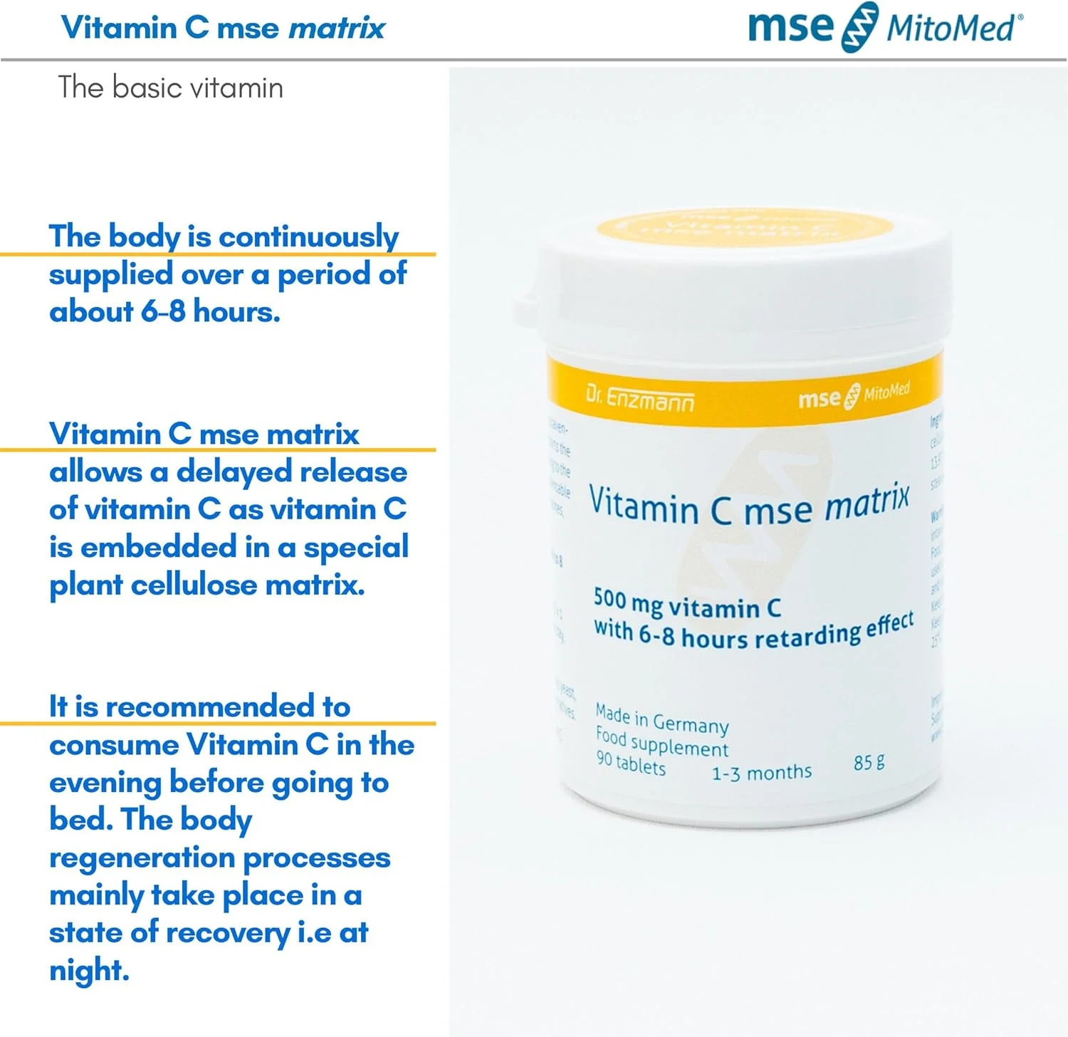 قرص های ویتامین C ماتریکس 500 میلی گرمی mse Pharmazeutika GmbH - رهش تاخیری 6 تا 8 ساعته - مکمل غذایی - پشتیبانی از سیستم ایمنی سالم - ساخت آلمان (90 قرص) قرص های ویتامین C ماتریکس 500 میلی گرمی mse Pharmazeutika GmbH - رهش تاخیری 6 تا 8 ساعته - مکمل غذایی - پشتیبانی از سیستم ایمنی سالم - ساخت آلمان (90 قرص)