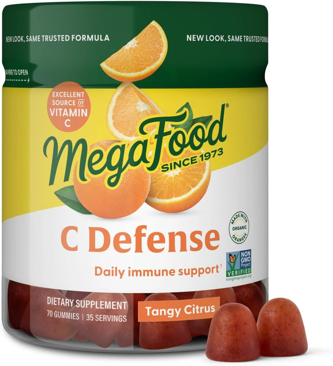 MegaFood C Defense - پاستیل ویتامین C برای پشتیبانی روزانه از سلامت سیستم ایمنی - وگان، بدون گلوتن، غیر GMO - طعم مرکبات تند - 70 پاستیل (35 سروینگ)