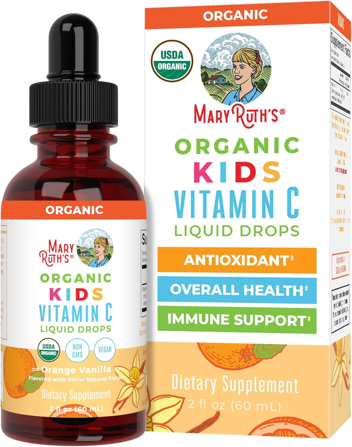 قطره ویتامین C ارگانیک کودکان MaryRuth Organics | مکمل ویتامین C وگان برای سنین 4-13 سال | حمایت از سیستم ایمنی و سلامت کلی | ویتامین C از عصاره میوه آسرولا | 2oz