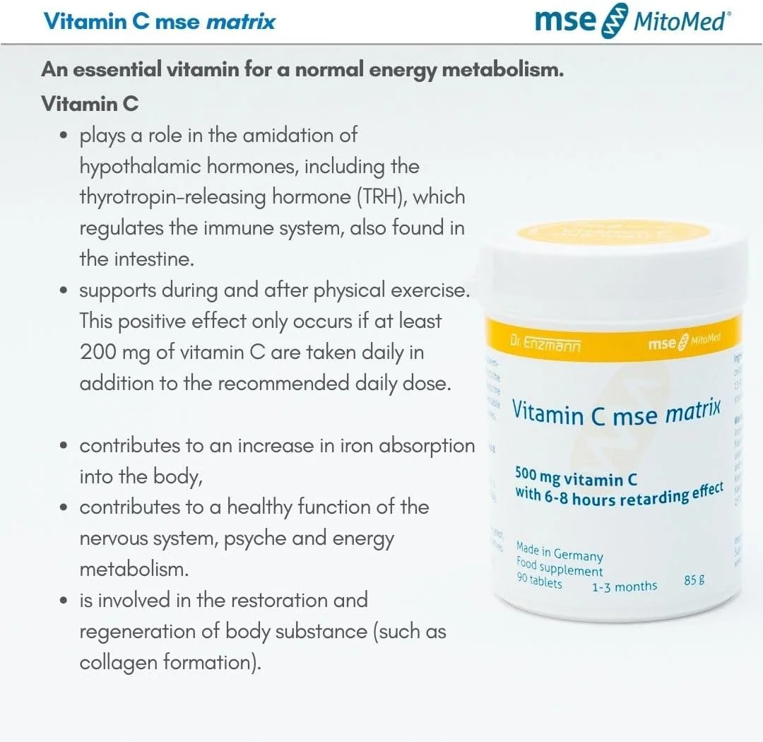 قرص های ویتامین C ماتریکس 500 میلی گرمی mse Pharmazeutika GmbH - رهش تاخیری 6 تا 8 ساعته - مکمل غذایی - پشتیبانی از سیستم ایمنی سالم - ساخت آلمان (90 قرص) قرص های ویتامین C ماتریکس 500 میلی گرمی mse Pharmazeutika GmbH - رهش تاخیری 6 تا 8 ساعته - مکمل غذایی - پشتیبانی از سیستم ایمنی سالم - ساخت آلمان (90 قرص)