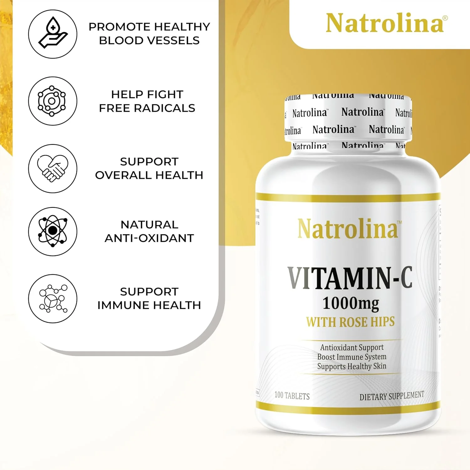 Natrolina Vitamin C 1000 mg with Rose Hips 100 Tablets Vegan | Antioxidant Protection, Boost Immune System & Supports Healthy Skin | 100 Days Supply Ascorbic Acid Vitamin C Supplement for Men Women Natrolina Vitamin C 1000 mg with Rose Hips 100 Tablets Vegan | Antioxidant Protection, Boost Immune System & Supports Healthy Skin | 100 Days Supply Ascorbic Acid Vitamin C Supplement for Men Women