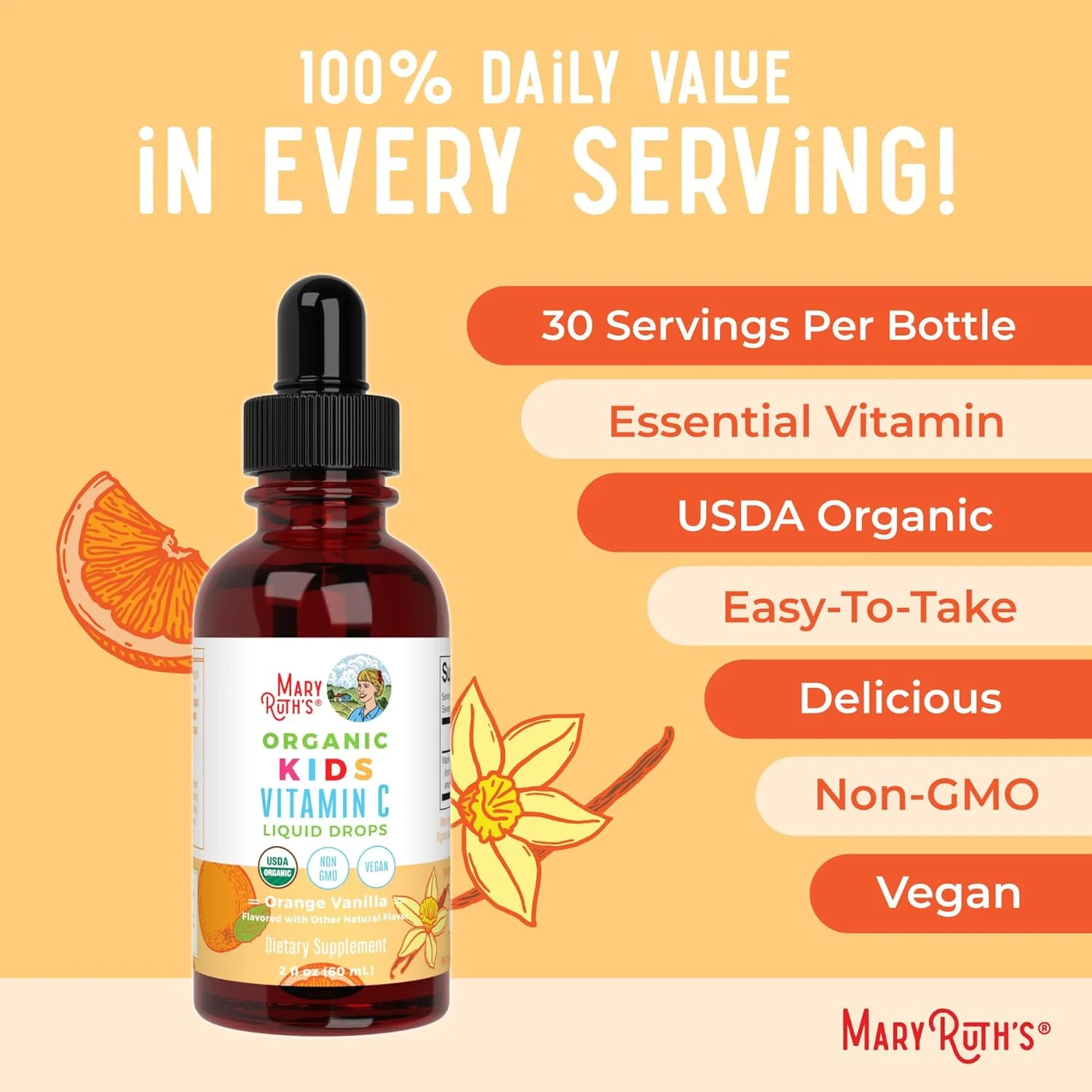 قطره ویتامین C ارگانیک کودکان MaryRuth Organics | مکمل ویتامین C وگان برای سنین 4-13 سال | حمایت از سیستم ایمنی و سلامت کلی | ویتامین C از عصاره میوه آسرولا | 2oz قطره ویتامین C ارگانیک کودکان MaryRuth Organics | مکمل ویتامین C وگان برای سنین 4-13 سال | حمایت از سیستم ایمنی و سلامت کلی | ویتامین C از عصاره میوه آسرولا | 2oz