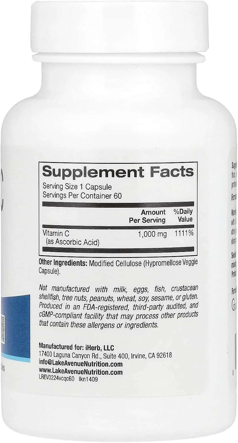 Lake Avenue Nutrition ویتامین C (Quali-C، 1000 میلی گرم، 60 کپسول گیاهی)