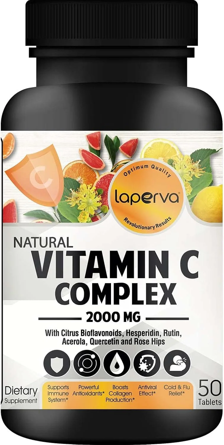laperva Vitamin C complex | Natural Vitamin C Complex - Supports immune system, Powerful antioxidant, Boosts collagen production, Antiviral Effect, Cold & Flu Relief (50 Tablets - 2000mg)