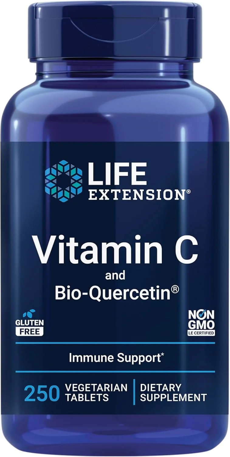 ویتامین C و Bio-Quercetin Phytosome لایف اکستنشن - برای حمایت از سیستم ایمنی و ضد پیری - تقویت تشکیل کلاژن و جذب آهن - بدون گلوتن، غیر GMO - 250 قرص گیاهی