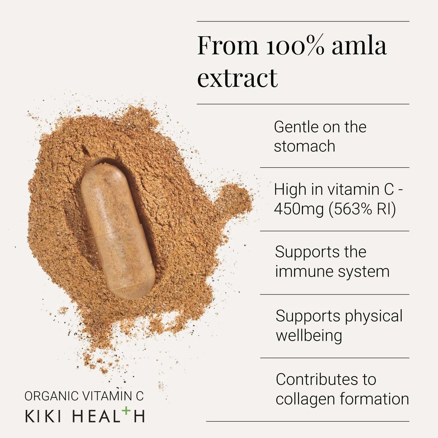 مکمل ویتامین C گیاهی ارگانیک Kiki Health | حاوی مواد مغذی ضروری برای حمایت از سیستم ایمنی | تقویت سلامت پوست و تولید کلاژن | 50 کپسول گیاهی