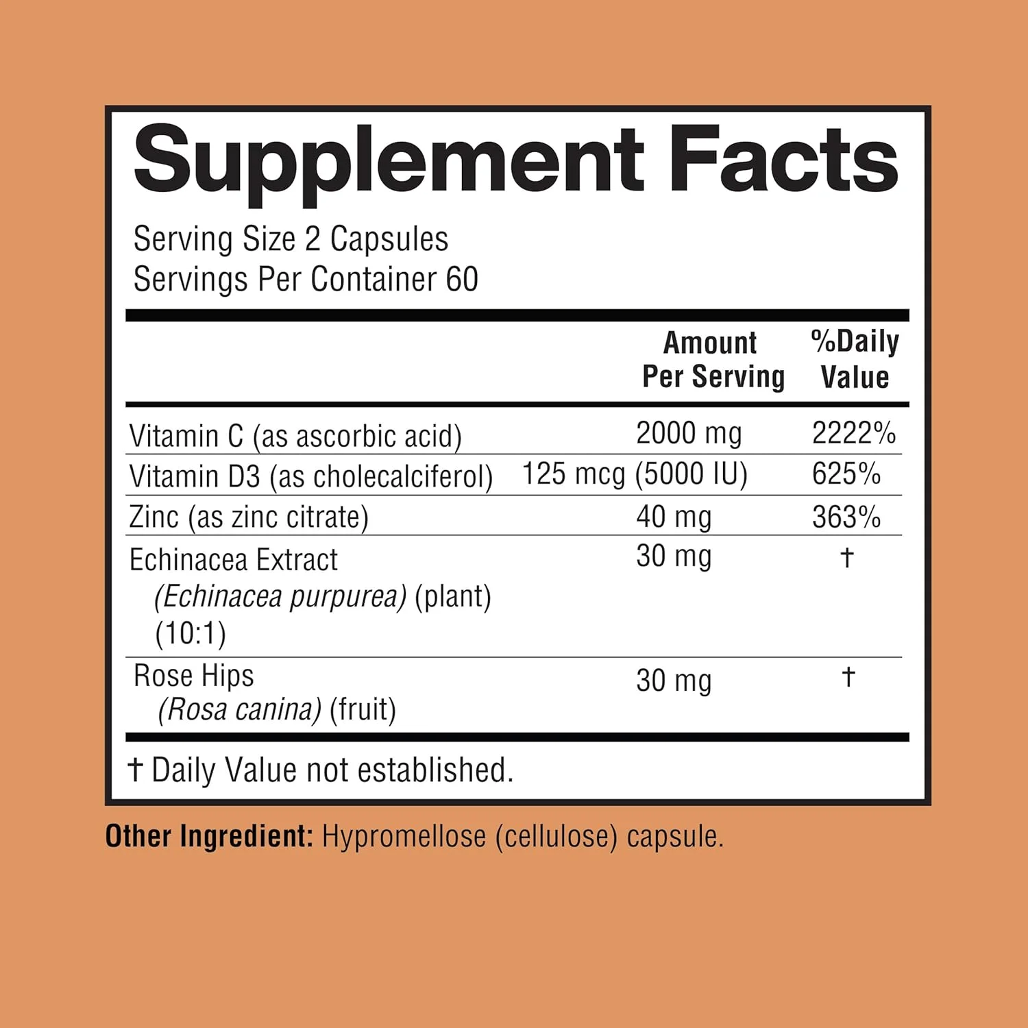 ویتامین C 2000 میلی گرم Happi Mi Nutrition، زینک 40 میلی گرم، ویتامین D3 5000 IU، عصاره اکیناسه، گل رز، تقویت کننده سیستم ایمنی برای بزرگسالان و کودکان، 120 کپسول گیاهی، تامین 60 روزه، غیر GMO، بدون مواد افزودنی