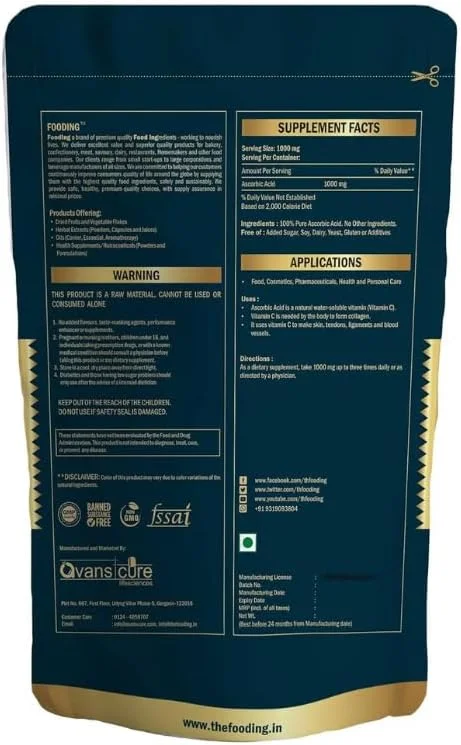 Fooding 100% Pure Organic Vitamin C Powder (L-Ascorbic Acid), 1Kg, For Immunity booster, Skin cell Protection, Skin Care Serum Making, collagen Booster (Food Grade, Vegan, Non GMO) Fooding 100% Pure Organic Vitamin C Powder (L-Ascorbic Acid), 1Kg, For Immunity booster, Skin cell Protection, Skin Care Serum Making, collagen Booster (Food Grade, Vegan, Non GMO)