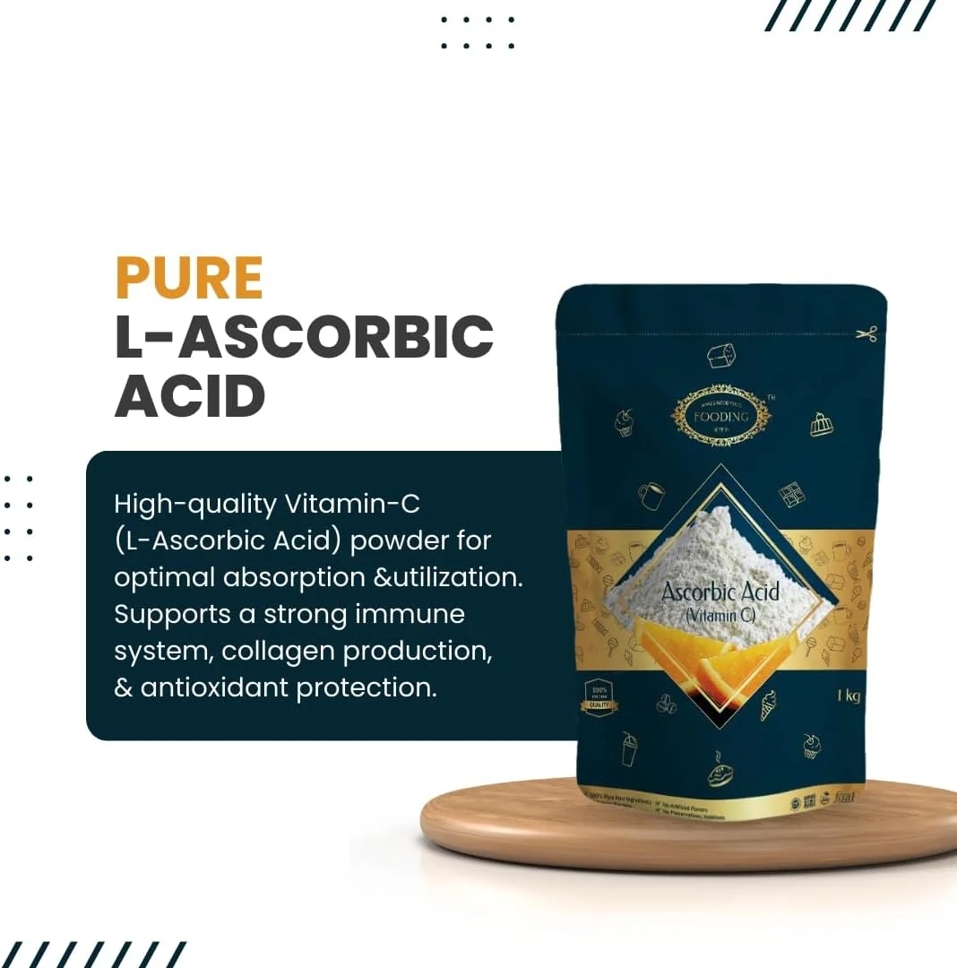 Fooding 100% Pure Organic Vitamin C Powder (L-Ascorbic Acid), 1Kg, For Immunity booster, Skin cell Protection, Skin Care Serum Making, collagen Booster (Food Grade, Vegan, Non GMO) Fooding 100% Pure Organic Vitamin C Powder (L-Ascorbic Acid), 1Kg, For Immunity booster, Skin cell Protection, Skin Care Serum Making, collagen Booster (Food Grade, Vegan, Non GMO)