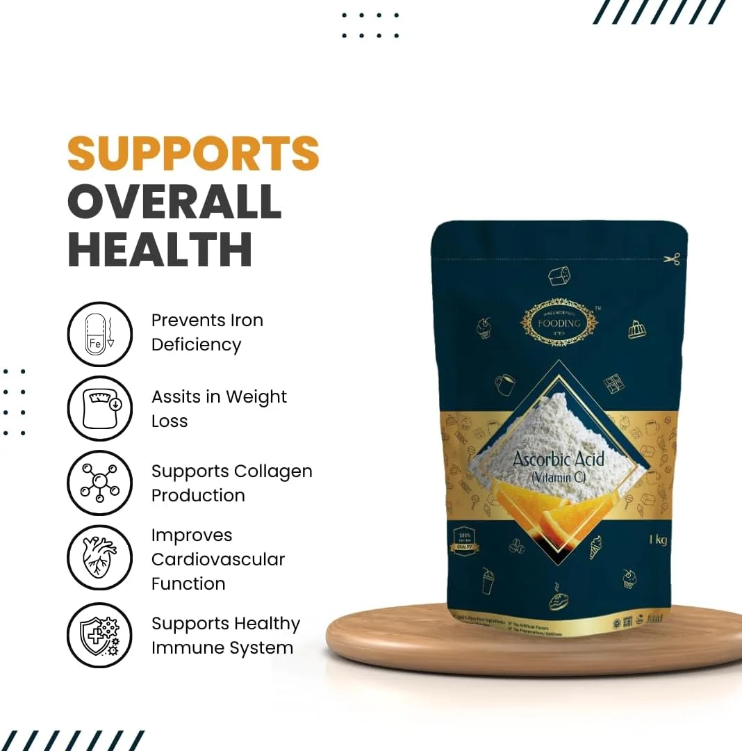 Fooding 100% Pure Organic Vitamin C Powder (L-Ascorbic Acid), 1Kg, For Immunity booster, Skin cell Protection, Skin Care Serum Making, collagen Booster (Food Grade, Vegan, Non GMO) Fooding 100% Pure Organic Vitamin C Powder (L-Ascorbic Acid), 1Kg, For Immunity booster, Skin cell Protection, Skin Care Serum Making, collagen Booster (Food Grade, Vegan, Non GMO)