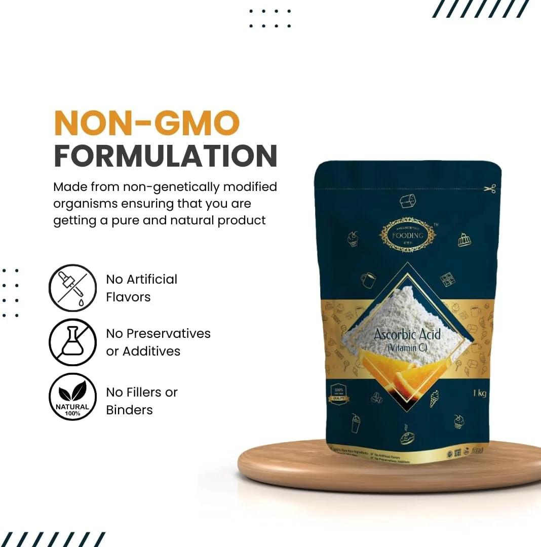 Fooding 100% Pure Organic Vitamin C Powder (L-Ascorbic Acid), 1Kg, For Immunity booster, Skin cell Protection, Skin Care Serum Making, collagen Booster (Food Grade, Vegan, Non GMO) Fooding 100% Pure Organic Vitamin C Powder (L-Ascorbic Acid), 1Kg, For Immunity booster, Skin cell Protection, Skin Care Serum Making, collagen Booster (Food Grade, Vegan, Non GMO)