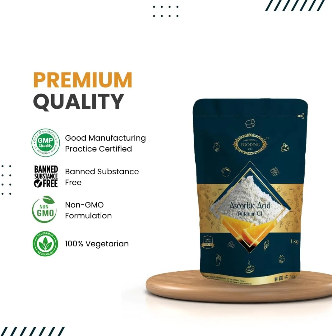 Fooding 100% Pure Organic Vitamin C Powder (L-Ascorbic Acid), 1Kg, For Immunity booster, Skin cell Protection, Skin Care Serum Making, collagen Booster (Food Grade, Vegan, Non GMO) Fooding 100% Pure Organic Vitamin C Powder (L-Ascorbic Acid), 1Kg, For Immunity booster, Skin cell Protection, Skin Care Serum Making, collagen Booster (Food Grade, Vegan, Non GMO)