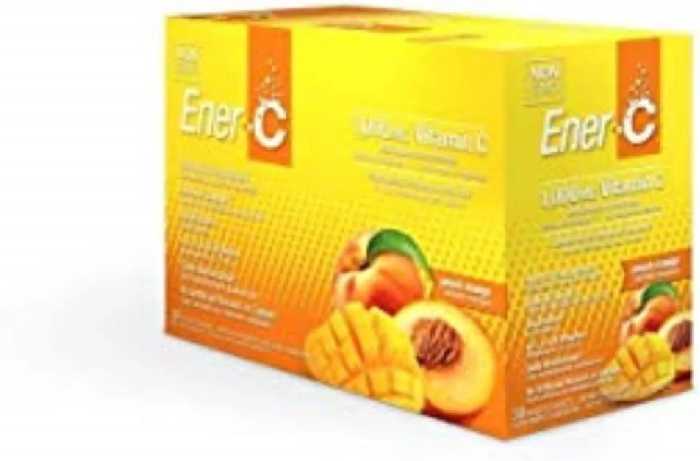 مخلوط نوشیدنی مولتی ویتامین ویتامین C با دوز 1000 میلی گرم Ener-C | طعم هلو انبه | 30 بسته | افزایش سلامت و انرژی | پشتیبانی از سیستم ایمنی | الکترولیت ها | غیر GMO، بدون طعم دهنده های مصنوعی