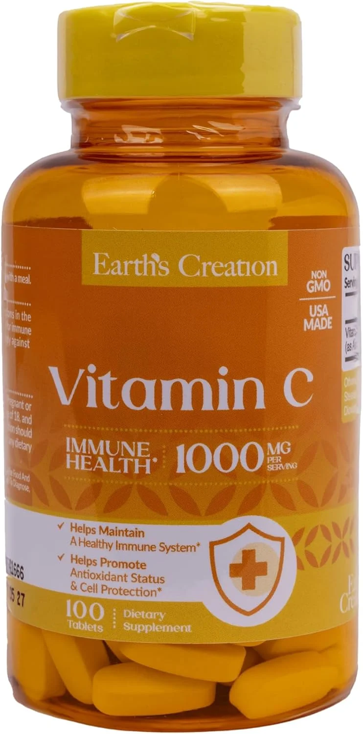 قرص های ویتامین C 1000 میلی گرم Earth's Creation برای سلامت سیستم ایمنی، 100 عدد