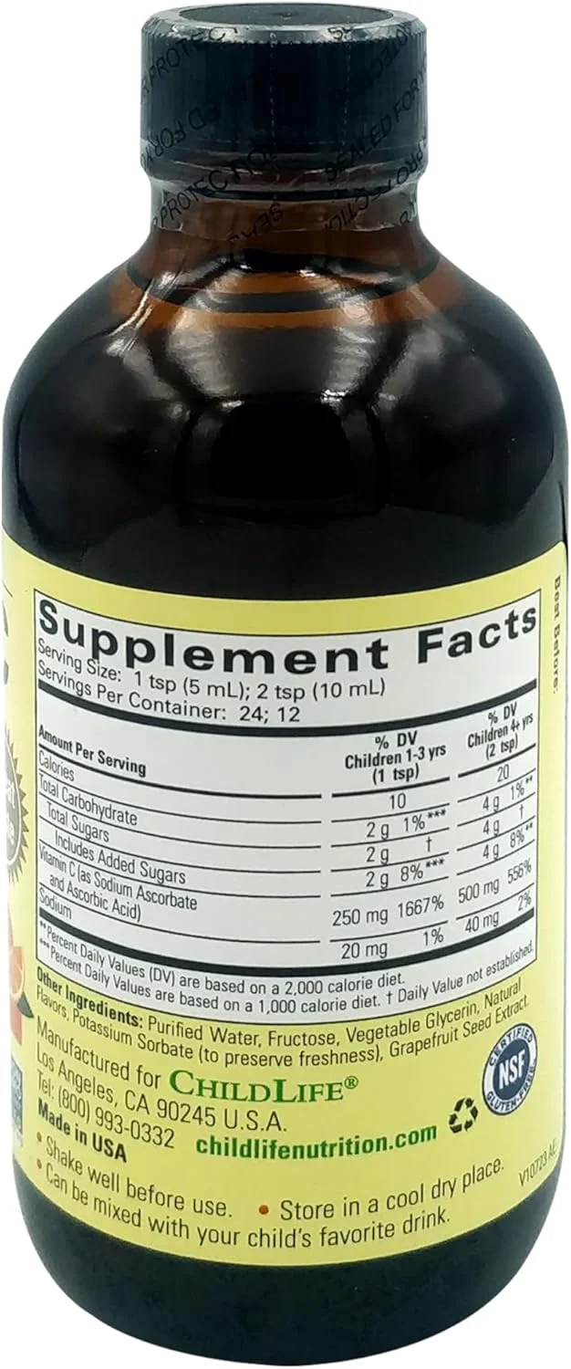 ویتامین C مایع کودک Childlife Essentials، تغذیه برای حمایت از سیستم ایمنی کودکان - طعم پرتقال طبیعی. 118 میلی لیتر ویتامین C مایع کودک Childlife Essentials، تغذیه برای حمایت از سیستم ایمنی کودکان - طعم پرتقال طبیعی. 118 میلی لیتر