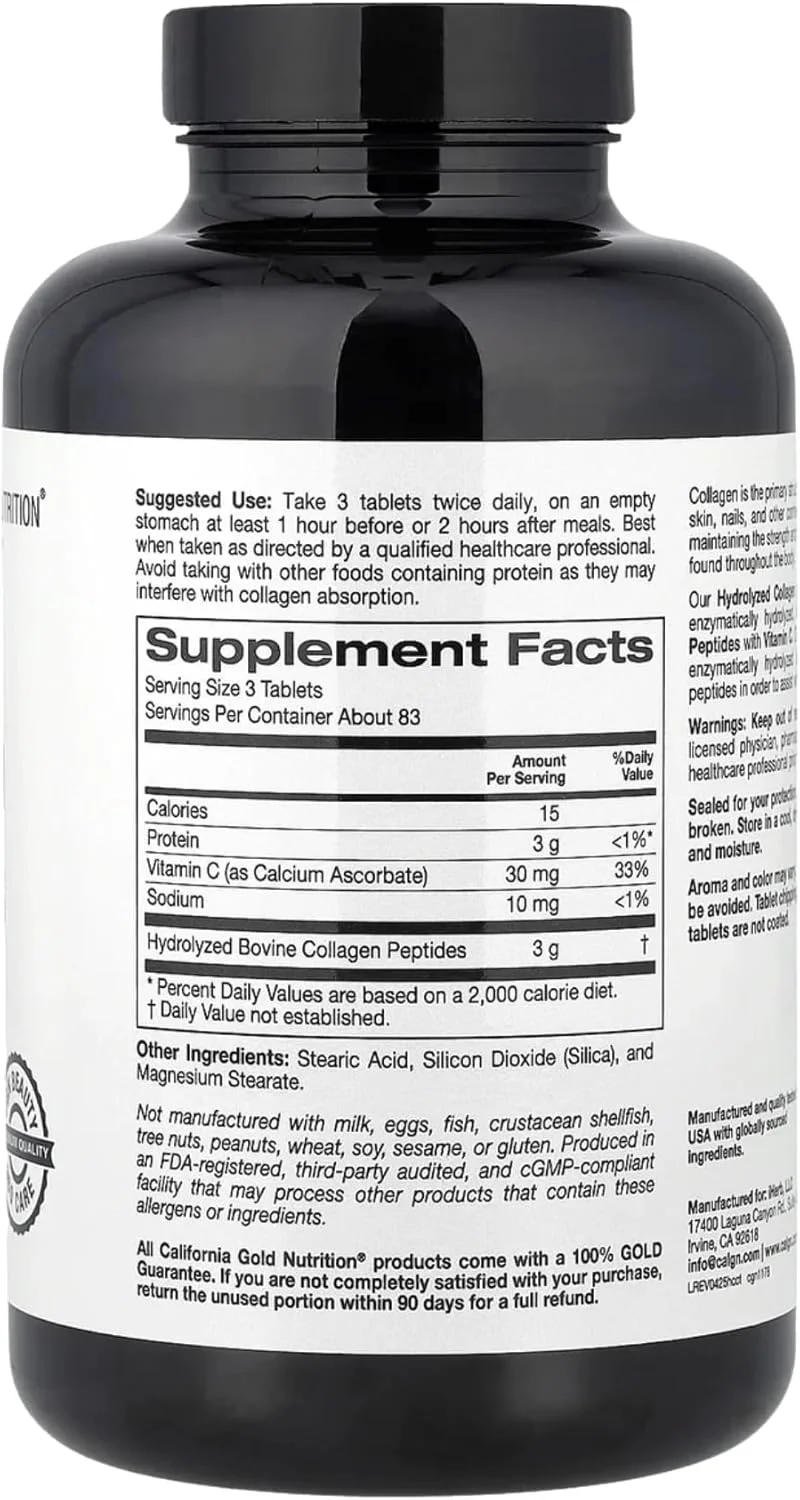 کالیفرنیا گلد Nutrition، پپتیدهای کلاژن هیدرولیز شده، نوع I و III، و ویتامین C، 250 قرص کالیفرنیا گلد Nutrition، پپتیدهای کلاژن هیدرولیز شده، نوع I و III، و ویتامین C، 250 قرص