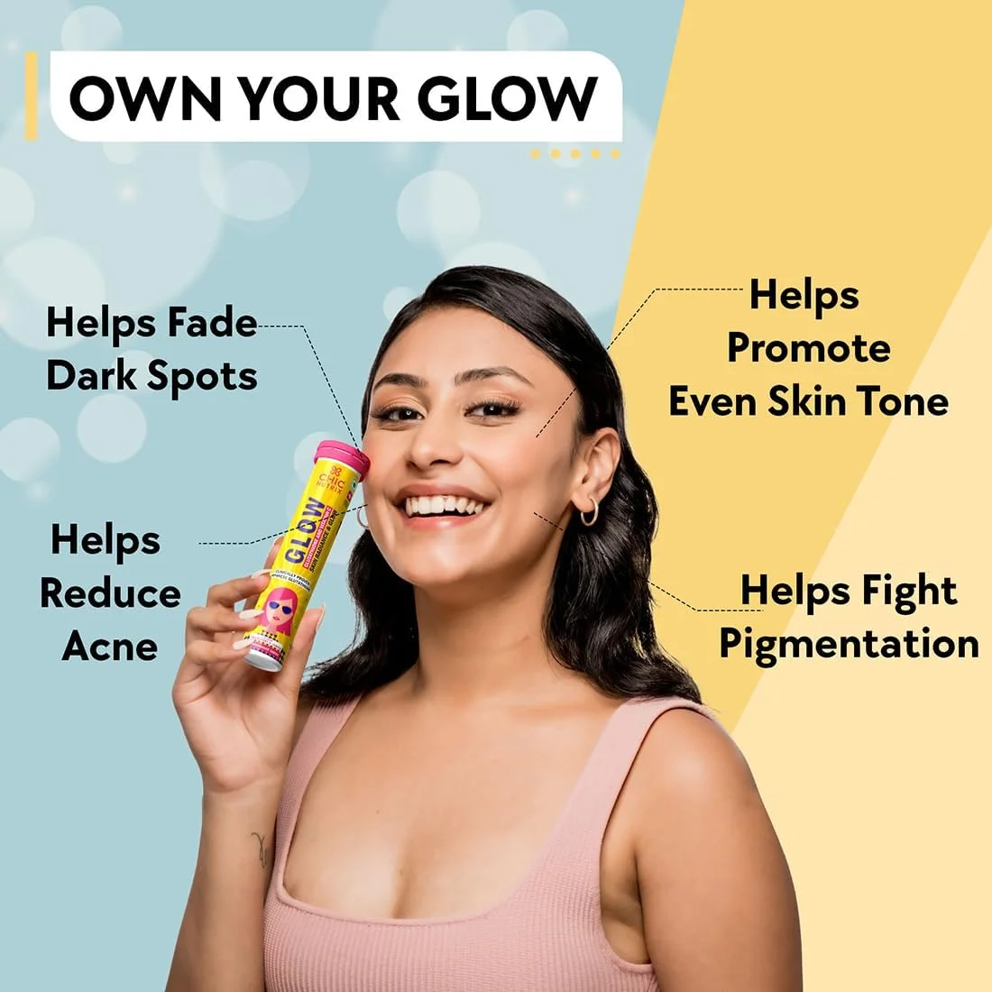 قرص جوشان گلوتاتیون Chicnutrix Glow با ویتامین C | گلوتاتیون ژاپنی 1000 میلی گرم برای پوست درخشان، یکدست و شفاف | بدون شکر | طعم توت فرنگی لیمو، 20 عدد (بسته 3 عددی)