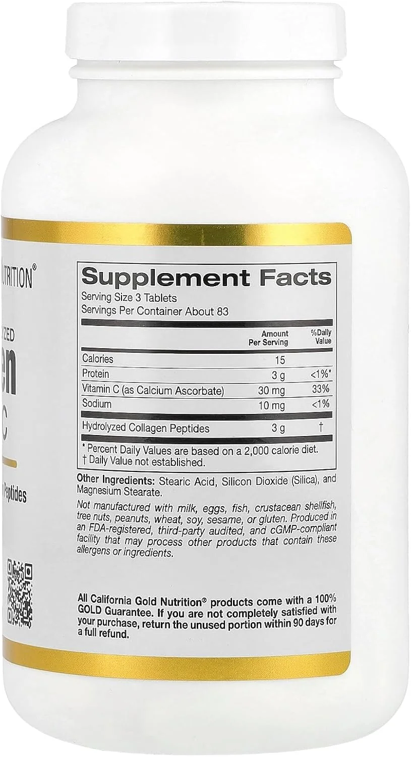 کالیفرنیا گلد Nutrition، پپتیدهای کلاژن هیدرولیز شده، نوع I و III، و ویتامین C، 250 قرص کالیفرنیا گلد Nutrition، پپتیدهای کلاژن هیدرولیز شده، نوع I و III، و ویتامین C، 250 قرص