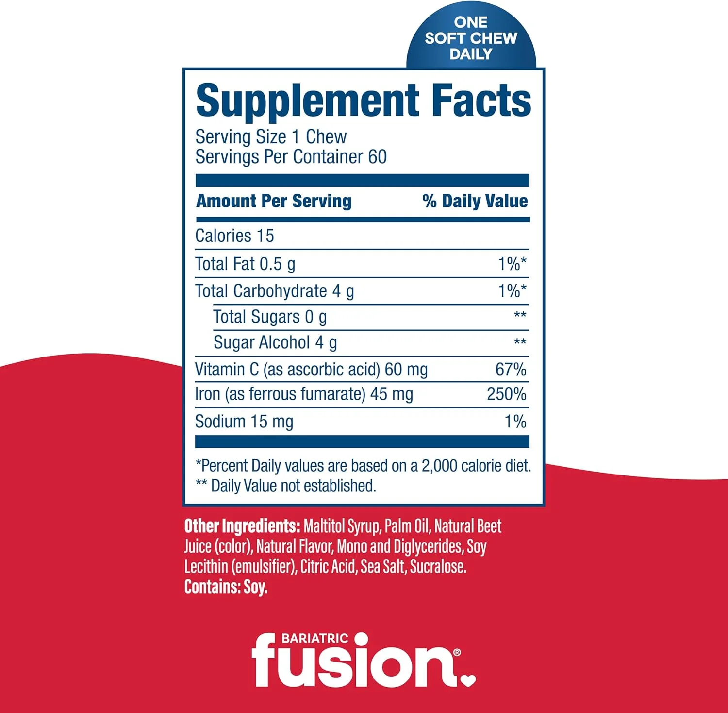 Bariatric Fusion Iron Soft Chew with Vitamin C | Cherry Flavored | Chewy Vitamin for Bariatric Patients | Gluten Free | Iron Supplement for Women and Men | 60 Count | 2 Month Supply Bariatric Fusion Iron Soft Chew with Vitamin C | Cherry Flavored | Chewy Vitamin for Bariatric Patients | Gluten Free | Iron Supplement for Women and Men | 60 Count | 2 Month Supply