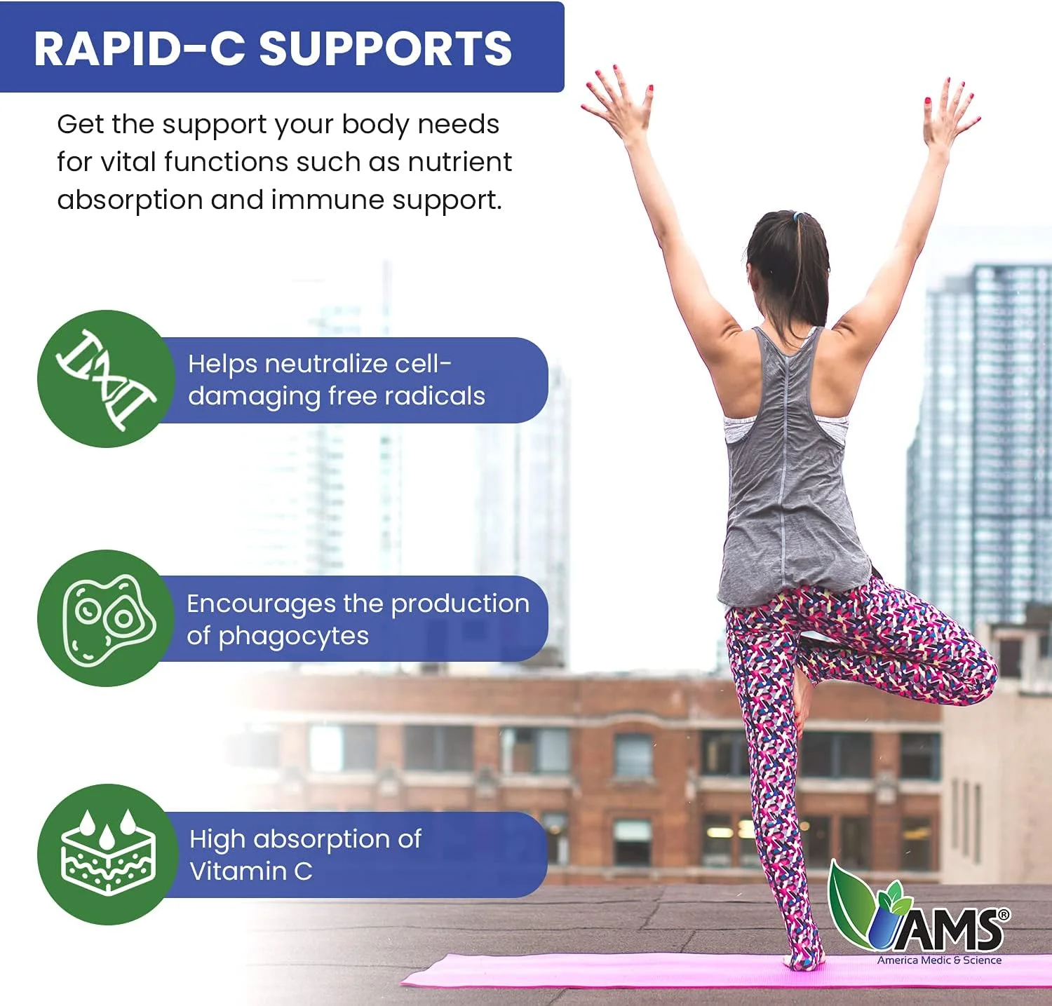 America Medic & Science Rapid-C 1000mg Vitamin C Supplement (1 Pack of 100 Tablets) Energy Booster, Daily Immune System Support, Antioxidant | Vegan, Non-GMO Coated Ascorbic Acid for Adult Men & Women America Medic & Science Rapid-C 1000mg Vitamin C Supplement (1 Pack of 100 Tablets) Energy Booster, Daily Immune System Support, Antioxidant | Vegan, Non-GMO Coated Ascorbic Acid for Adult Men & Women