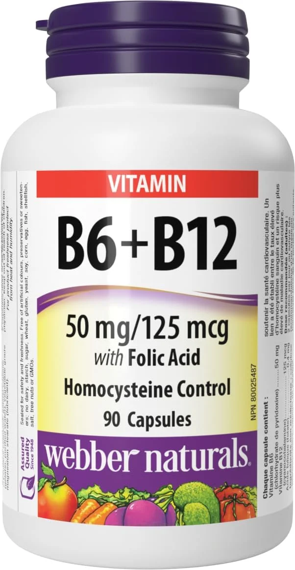 Webber Naturals B6, B12 with Folic Acid (50 mg/125 mcg/0.4 mg), 90 Caps Webber Naturals B6, B12 with Folic Acid (50 mg/125 mcg/0.4 mg), 90 Caps