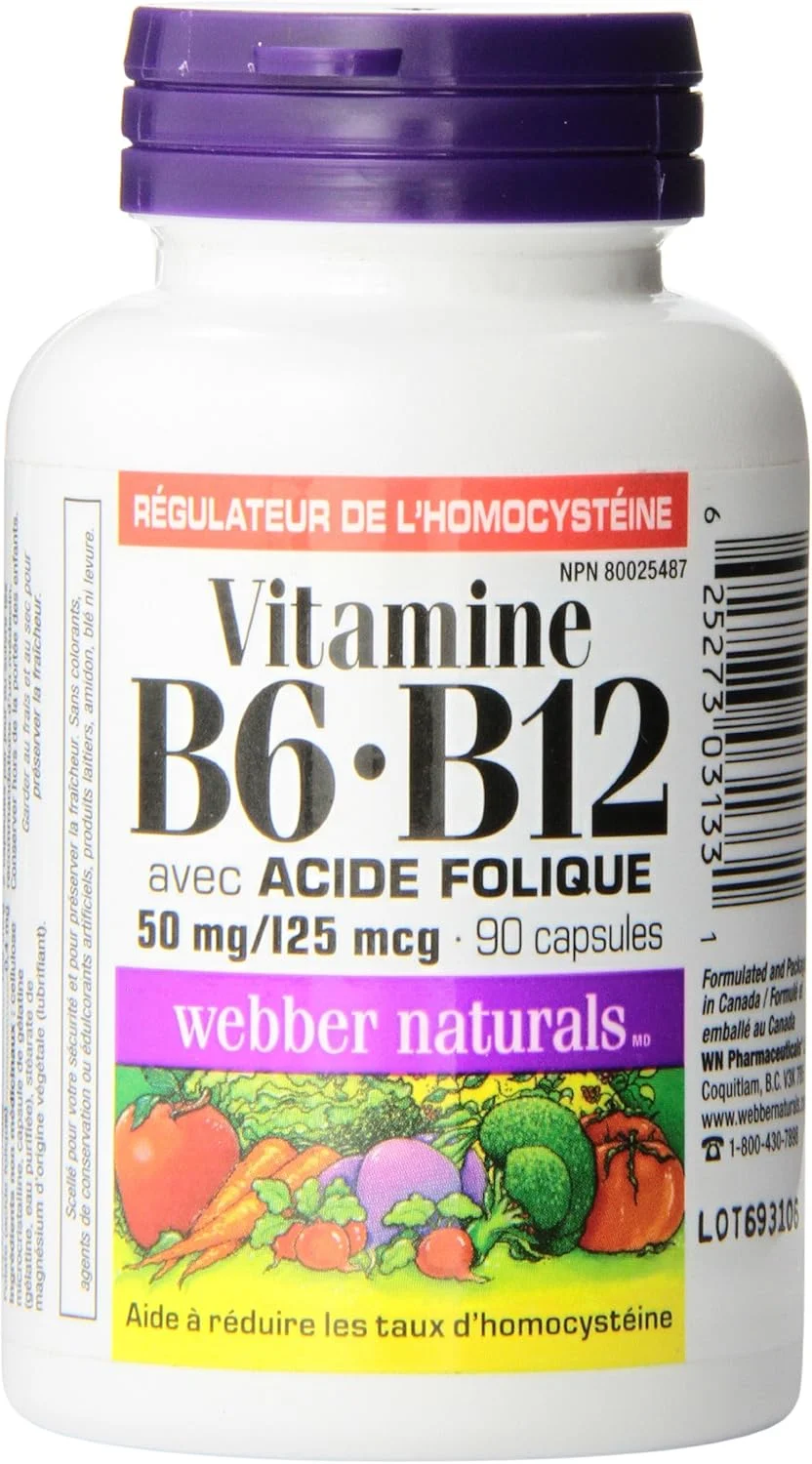 Webber Naturals B6, B12 with Folic Acid (50 mg/125 mcg/0.4 mg), 90 Caps Webber Naturals B6, B12 with Folic Acid (50 mg/125 mcg/0.4 mg), 90 Caps