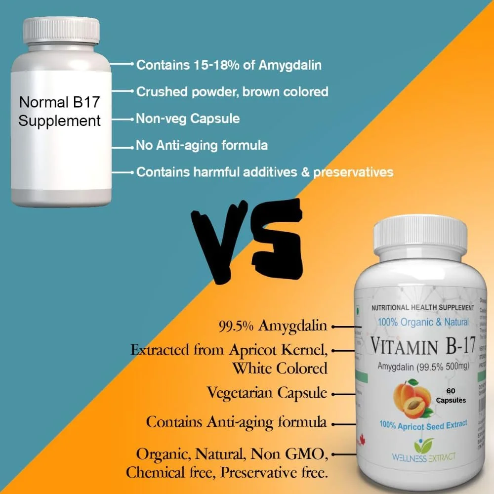 WELLNESS EXTRACT Asterveda Vitamin B17 Amygdalin 99.5% Apricot Extract Organic Natural -60 Capsules WELLNESS EXTRACT Asterveda Vitamin B17 Amygdalin 99.5% Apricot Extract Organic Natural -60 Capsules