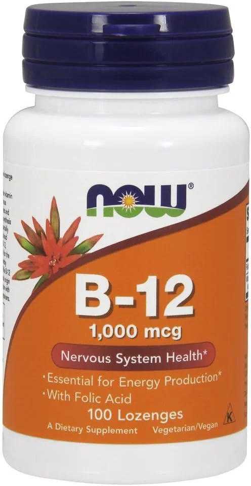 Now Vitamin B12 Supplement 1000 mcg Lozenges With Folic Acid, Pack of 100's Now Vitamin B12 Supplement 1000 mcg Lozenges With Folic Acid, Pack of 100's