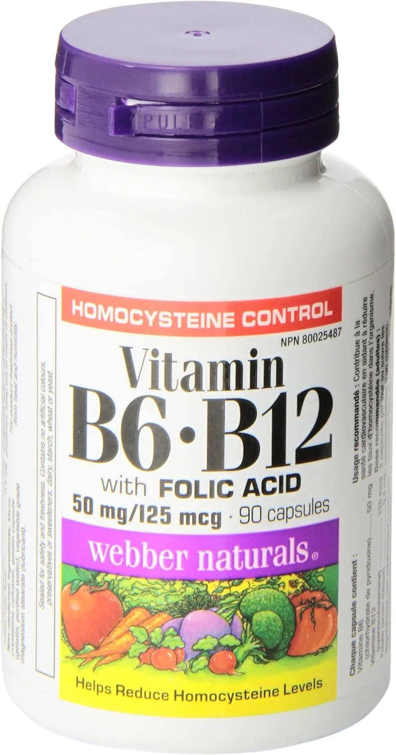 Webber Naturals B6, B12 with Folic Acid (50 mg/125 mcg/0.4 mg), 90 Caps Webber Naturals B6, B12 with Folic Acid (50 mg/125 mcg/0.4 mg), 90 Caps