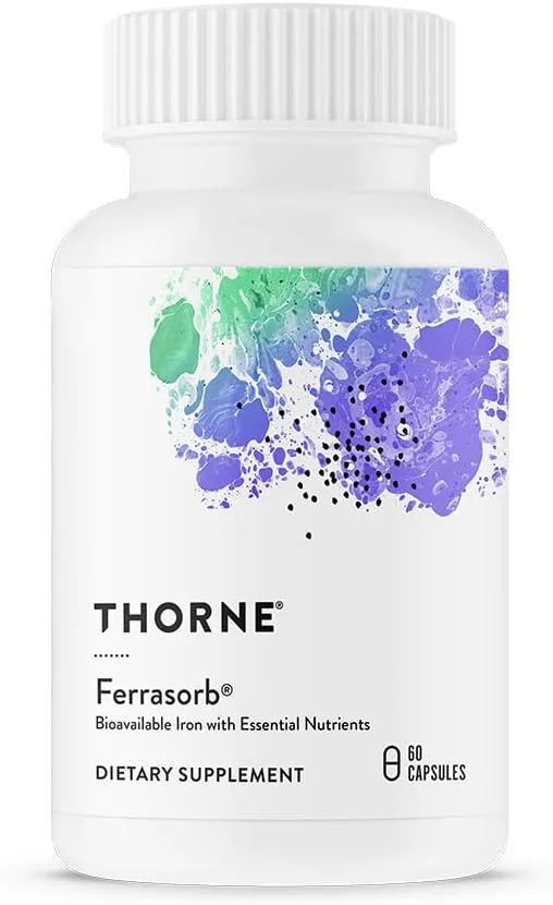 THORNE Ferrasorb - 36 میلی گرم آهن به همراه مواد مغذی ضروری - فرمول پشتیبانی کامل خون - آهن المنتال، فولات، ویتامین های B و C برای جذب بهینه - بدون گلوتن - 60 کپسول