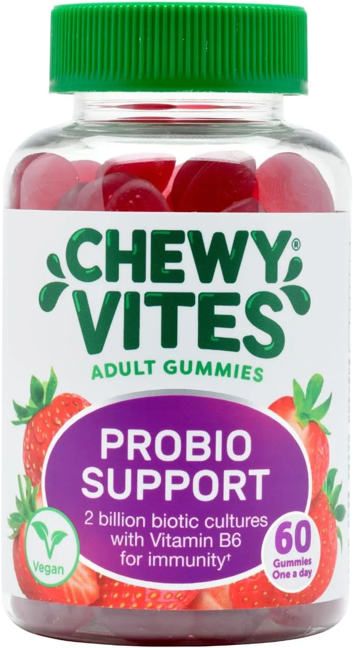 پاستیل جویدنی پروبیوتیک مخصوص بزرگسالان Chewy Vites حاوی 60 عدد | 2 میلیارد کشت بیوتیک | ویتامین های B3، B5 و B6 برای ایمنی | تامین 2 ماهه | طعم لذیذ | وگان | آب میوه واقعی | طعم توت قرمز پاستیل جویدنی پروبیوتیک مخصوص بزرگسالان Chewy Vites حاوی 60 عدد | 2 میلیارد کشت بیوتیک | ویتامین های B3، B5 و B6 برای ایمنی | تامین 2 ماهه | طعم لذیذ | وگان | آب میوه واقعی | طعم توت قرمز