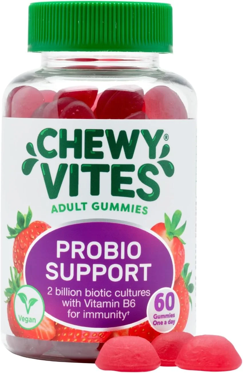 پاستیل جویدنی پروبیوتیک مخصوص بزرگسالان Chewy Vites حاوی 60 عدد | 2 میلیارد کشت بیوتیک | ویتامین های B3، B5 و B6 برای ایمنی | تامین 2 ماهه | طعم لذیذ | وگان | آب میوه واقعی | طعم توت قرمز پاستیل جویدنی پروبیوتیک مخصوص بزرگسالان Chewy Vites حاوی 60 عدد | 2 میلیارد کشت بیوتیک | ویتامین های B3، B5 و B6 برای ایمنی | تامین 2 ماهه | طعم لذیذ | وگان | آب میوه واقعی | طعم توت قرمز