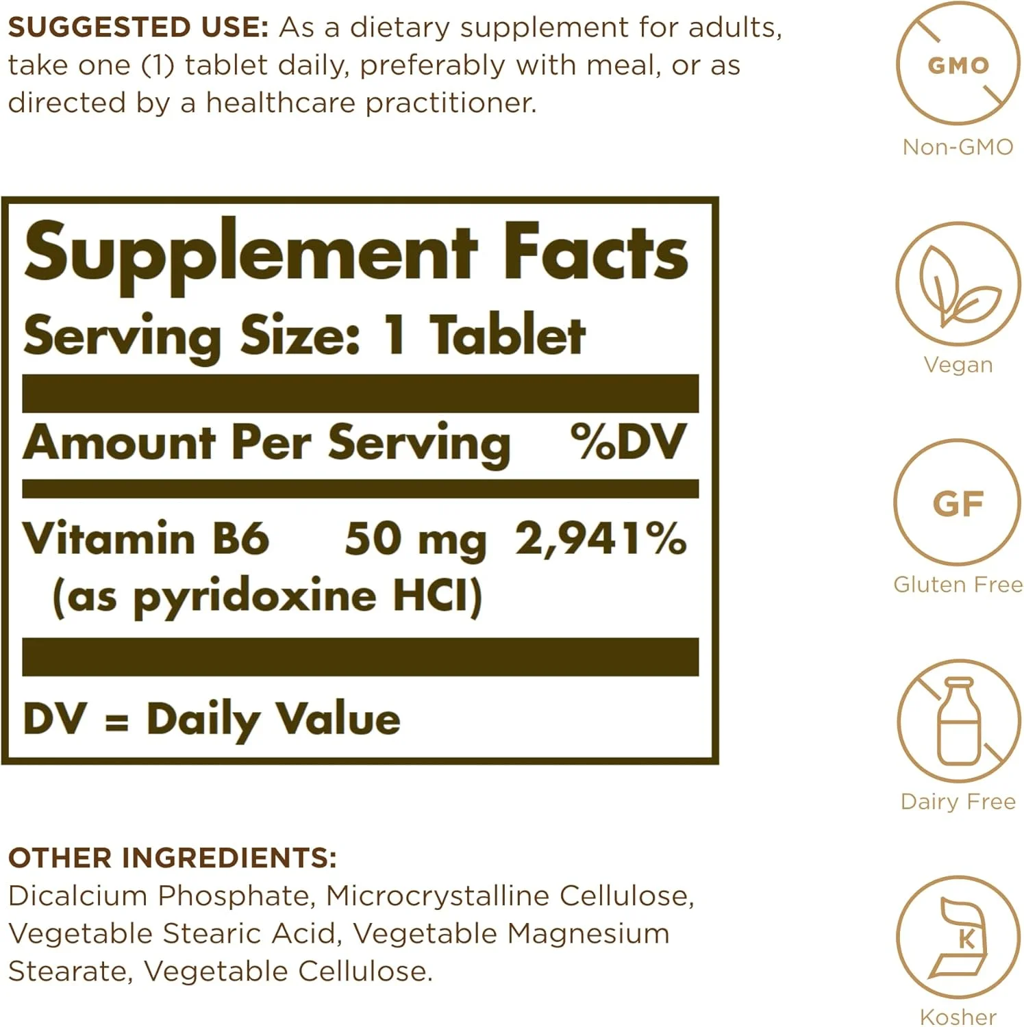 سولگار ویتامین ب۶ ۵۰ میلی گرم | ۱۰۰ قرص | پشتیبانی از متابولیسم انرژی و سیستم عصبی | وگان، غیر تراریخته، بدون گلوتن، بدون لبنیات سولگار ویتامین ب۶ ۵۰ میلی گرم | ۱۰۰ قرص | پشتیبانی از متابولیسم انرژی و سیستم عصبی | وگان، غیر تراریخته، بدون گلوتن، بدون لبنیات