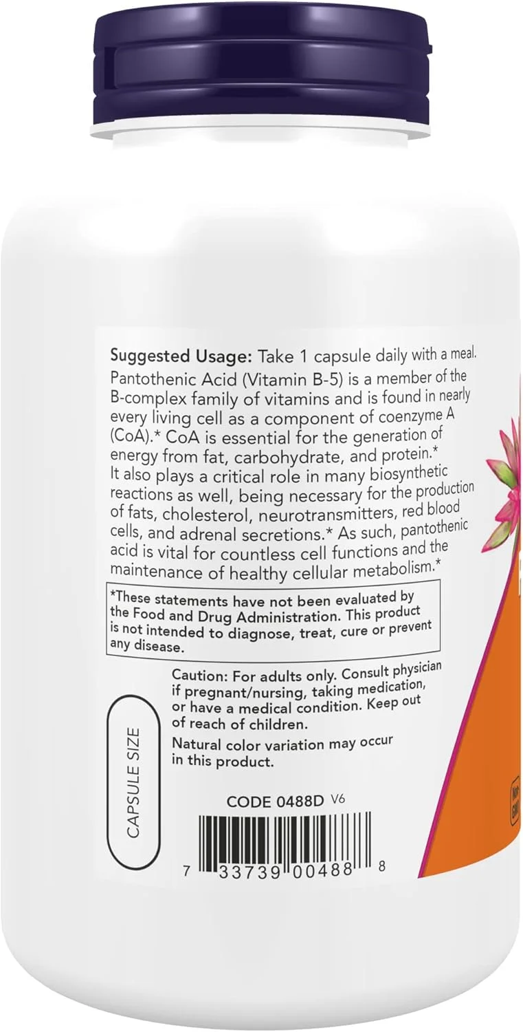 NOW Supplements، پانتوتنیک اسید (ویتامین B-5) 500 میلی گرم، ویتامین B-Complex، 250 کپسول NOW Supplements، پانتوتنیک اسید (ویتامین B-5) 500 میلی گرم، ویتامین B-Complex، 250 کپسول