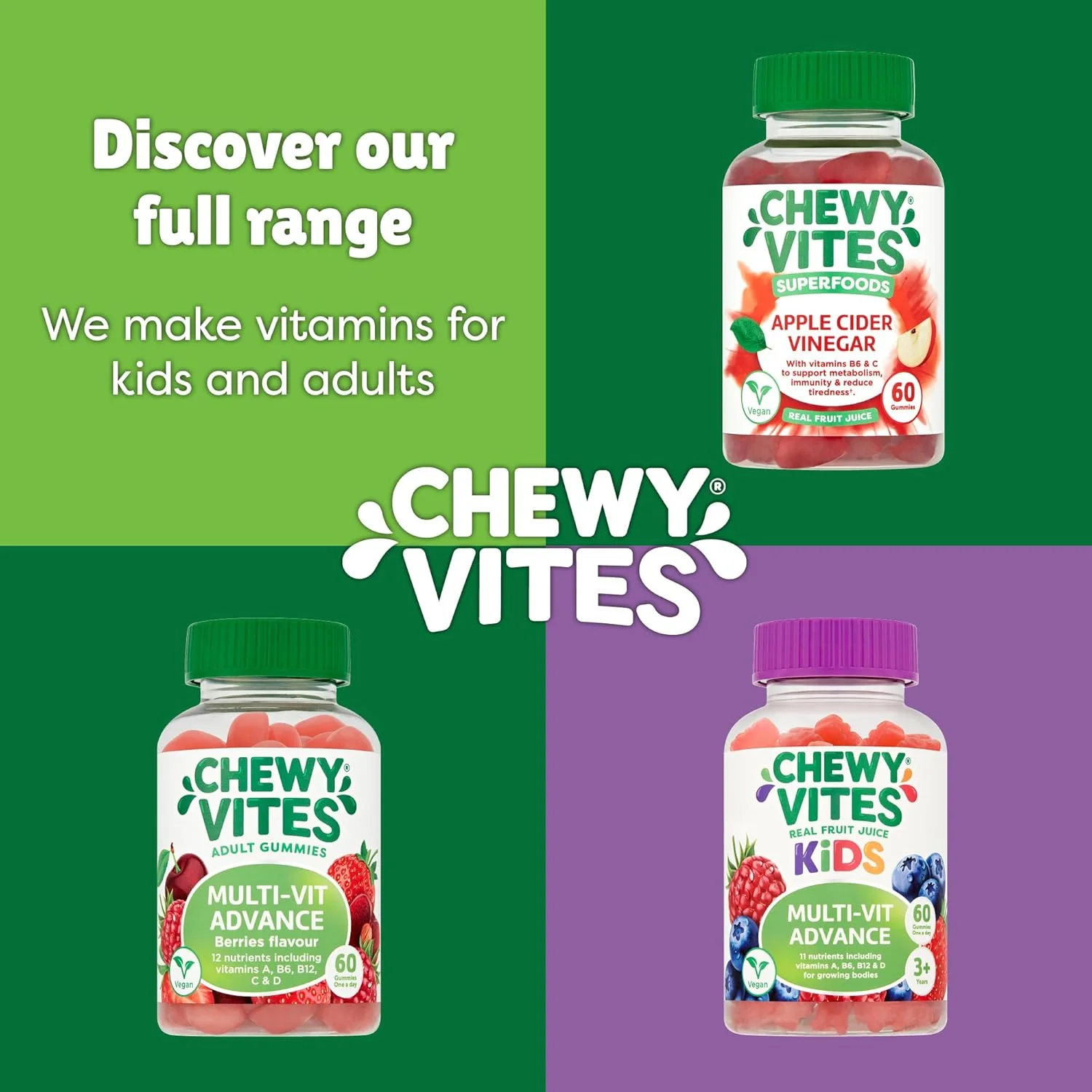 پاستیل جویدنی پروبیوتیک مخصوص بزرگسالان Chewy Vites حاوی 60 عدد | 2 میلیارد کشت بیوتیک | ویتامین های B3، B5 و B6 برای ایمنی | تامین 2 ماهه | طعم لذیذ | وگان | آب میوه واقعی | طعم توت قرمز پاستیل جویدنی پروبیوتیک مخصوص بزرگسالان Chewy Vites حاوی 60 عدد | 2 میلیارد کشت بیوتیک | ویتامین های B3، B5 و B6 برای ایمنی | تامین 2 ماهه | طعم لذیذ | وگان | آب میوه واقعی | طعم توت قرمز