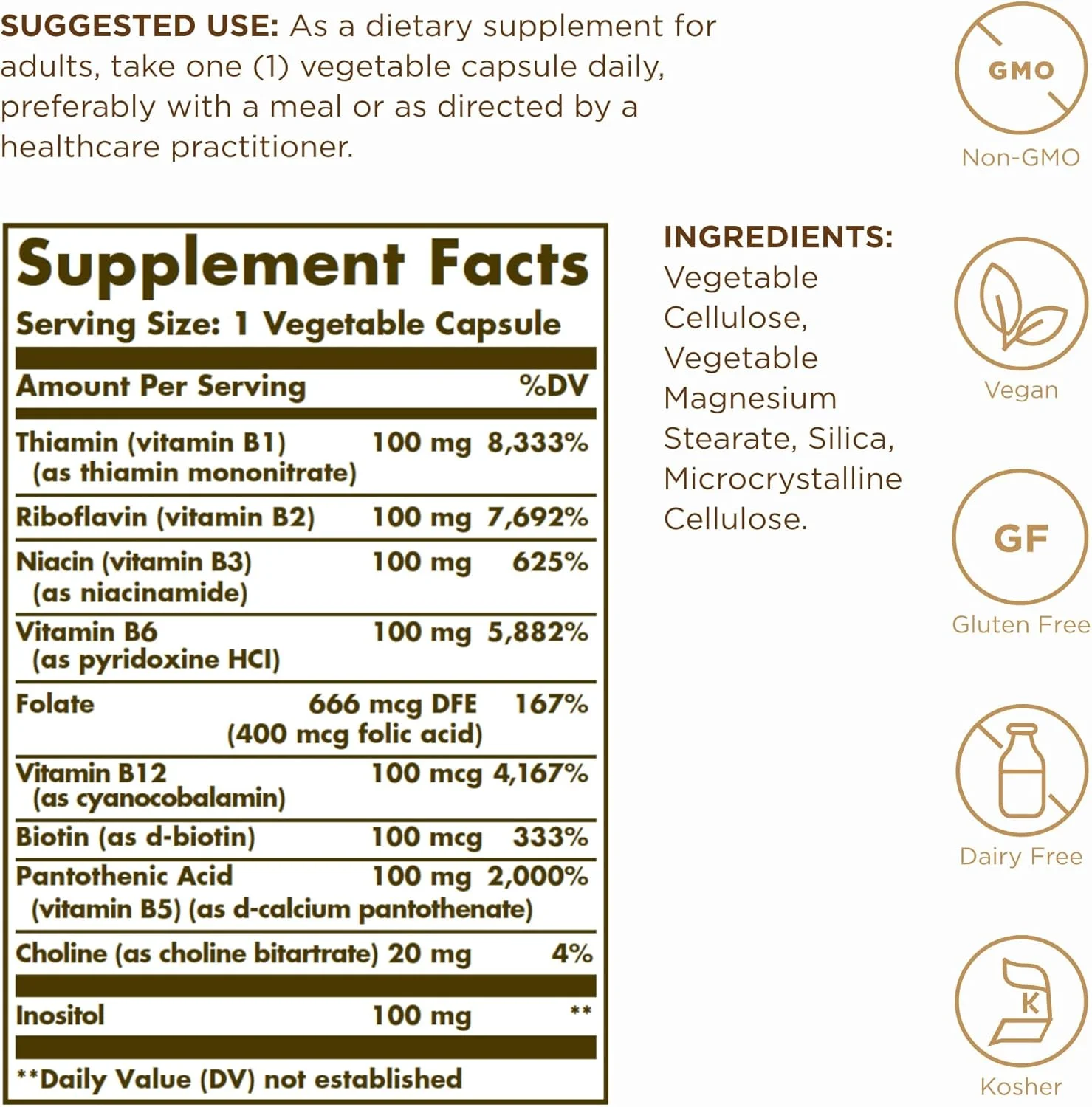 سولگار ب-کمپلکس "100" | 50 کپسول گیاهی | پشتیبانی از متابولیسم انرژی، سلامت قلب و عروق و سیستم عصبی | غیر تراریخته، وگان، فاقد گلوتن، گندم و لبنیات