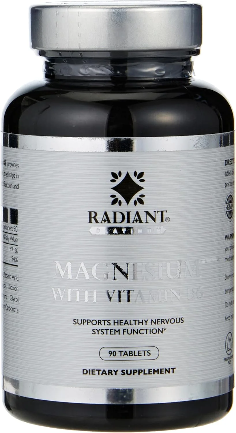 منیزیم پلاتینیوم رادیانت با ویتامین B6 | پشتیبانی از عملکرد سالم سیستم عصبی | پشتیبانی از آزادسازی انرژی سلولی | مفید برای سلامت استخوان، عصب و عضله | 90 قرص