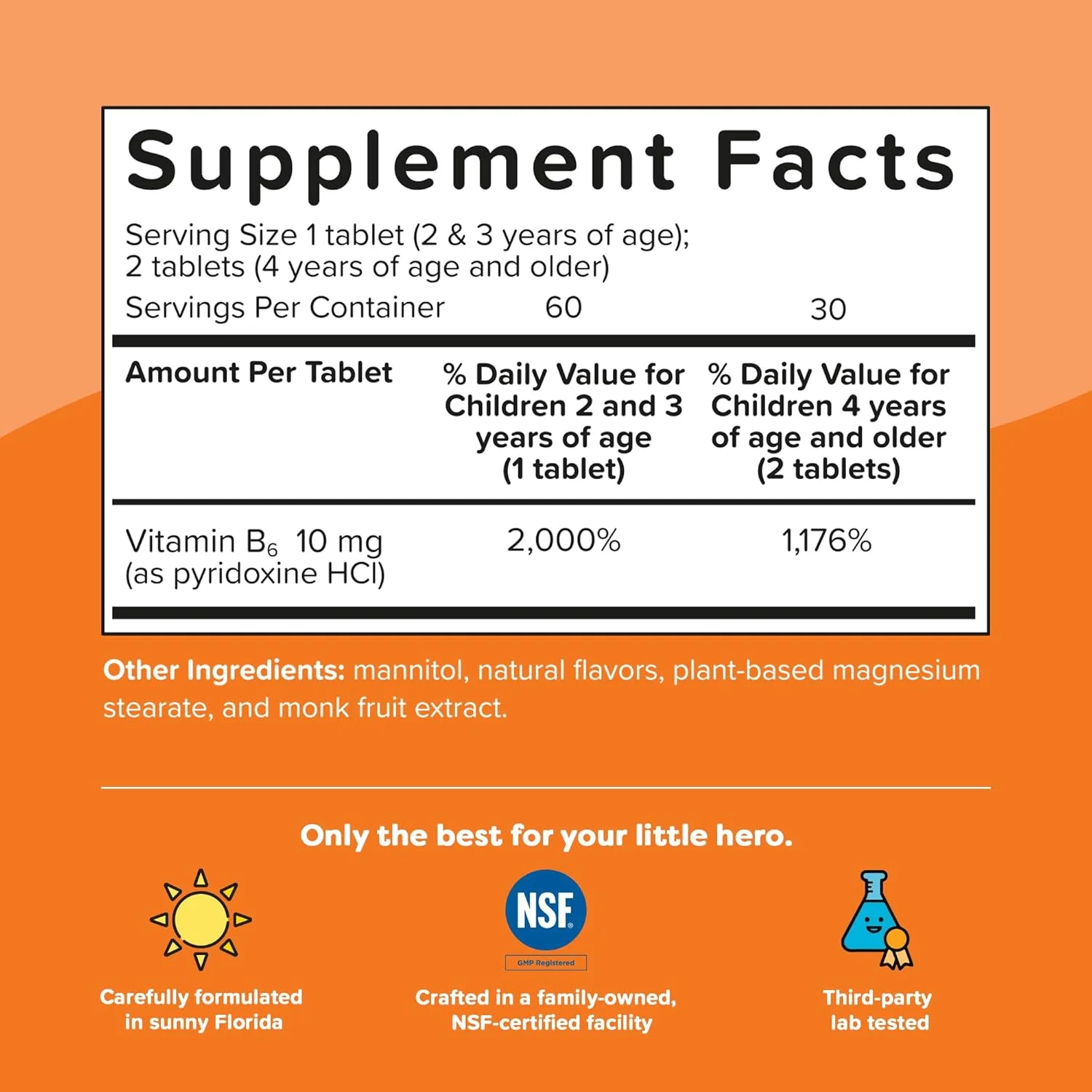 ویتامین ب۶ رنزو برای هوش و درخشش - ویتامین های گیاهی برای کودکان، ویتامین های ب۶ حل شدنی و آسان برای مصرف کودکان، بدون شکر، طعم پرتقال، [۶۰ قرص]