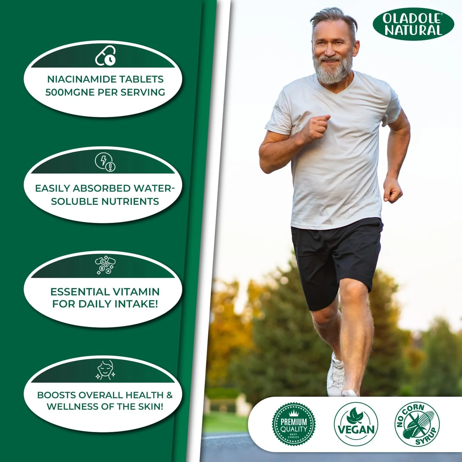 اولادول نچرال نیاسینامید ویتامین ب3 - 500 میلی گرم (120 قرص) | برای سلامت پوست، افزایش انرژی، حمایت از متابولیسم، ارتقاء سلامت سلولی، آنتی اکسیدان قوی | غیر GMO، بدون گلوتن اولادول نچرال نیاسینامید ویتامین ب3 - 500 میلی گرم (120 قرص) | برای سلامت پوست، افزایش انرژی، حمایت از متابولیسم، ارتقاء سلامت سلولی، آنتی اکسیدان قوی | غیر GMO، بدون گلوتن