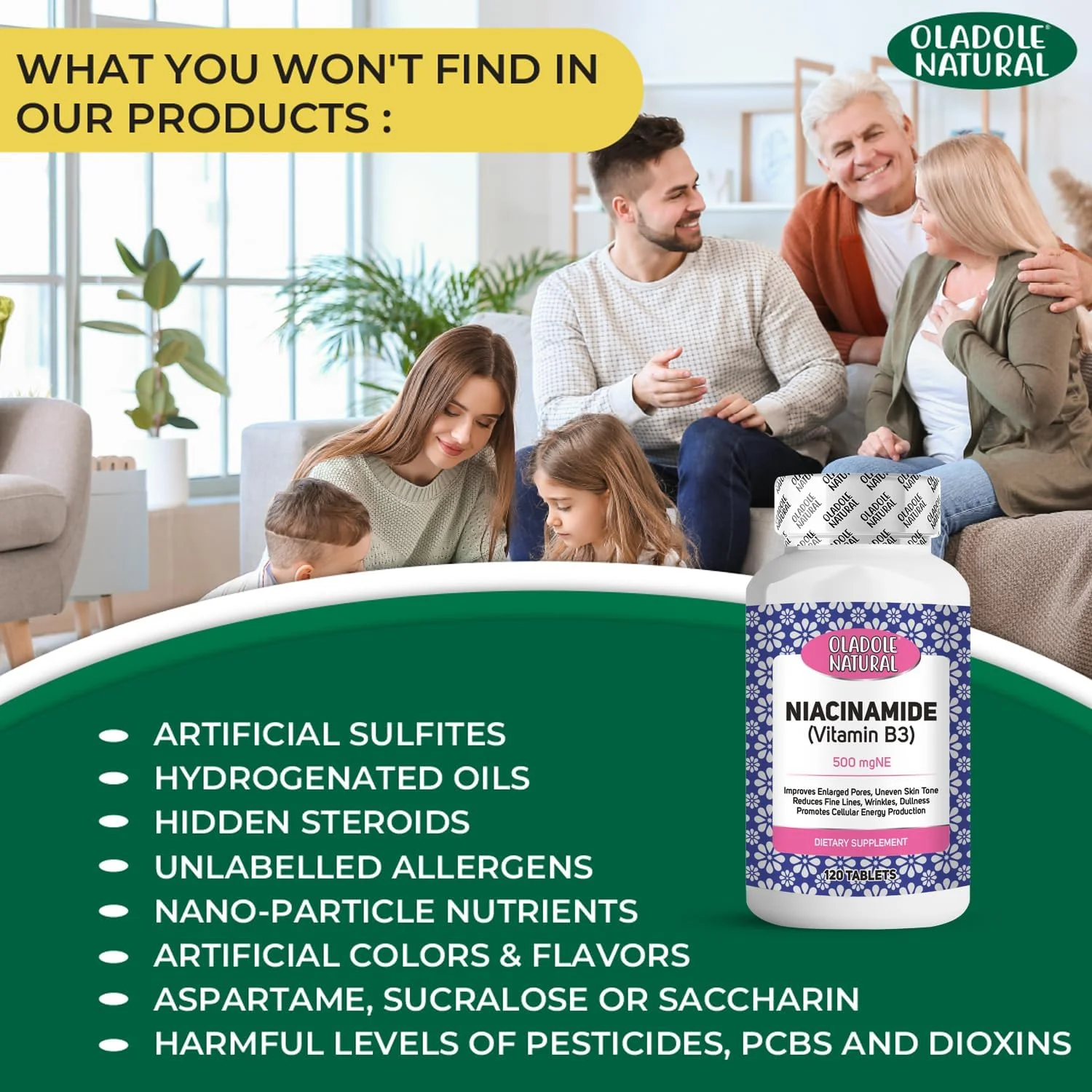 اولادول نچرال نیاسینامید ویتامین ب3 - 500 میلی گرم (120 قرص) | برای سلامت پوست، افزایش انرژی، حمایت از متابولیسم، ارتقاء سلامت سلولی، آنتی اکسیدان قوی | غیر GMO، بدون گلوتن اولادول نچرال نیاسینامید ویتامین ب3 - 500 میلی گرم (120 قرص) | برای سلامت پوست، افزایش انرژی، حمایت از متابولیسم، ارتقاء سلامت سلولی، آنتی اکسیدان قوی | غیر GMO، بدون گلوتن