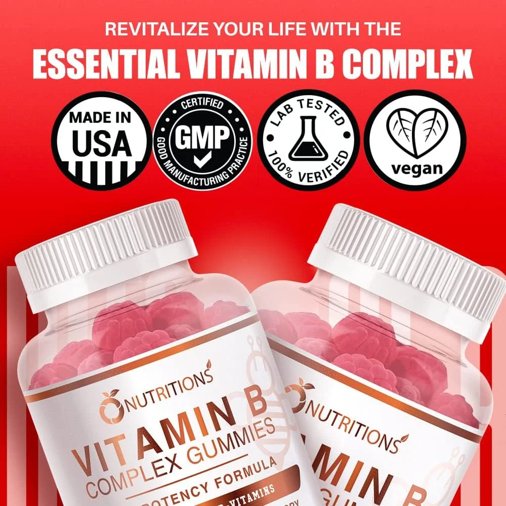 پاستیل های کمپلکس ویتامین B وگان O NUTRITIONS حاوی ویتامین B12، B7 به عنوان بیوتین، B6، B3 به عنوان نیاسین، B5، B6، B8، B9 به عنوان فولات برای استرس، انرژی و سیستم ایمنی سالم (1 بسته) پاستیل های کمپلکس ویتامین B وگان O NUTRITIONS حاوی ویتامین B12، B7 به عنوان بیوتین، B6، B3 به عنوان نیاسین، B5، B6، B8، B9 به عنوان فولات برای استرس، انرژی و سیستم ایمنی سالم (1 بسته)