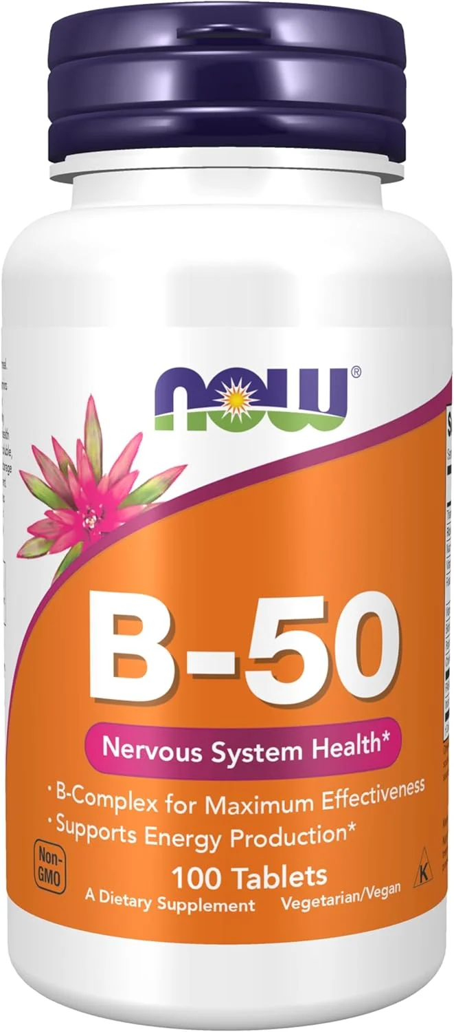 NOW مکمل ها، ویتامین B-50 میلی گرم، تولید انرژی*، سلامت سیستم عصبی*، 100 قرص