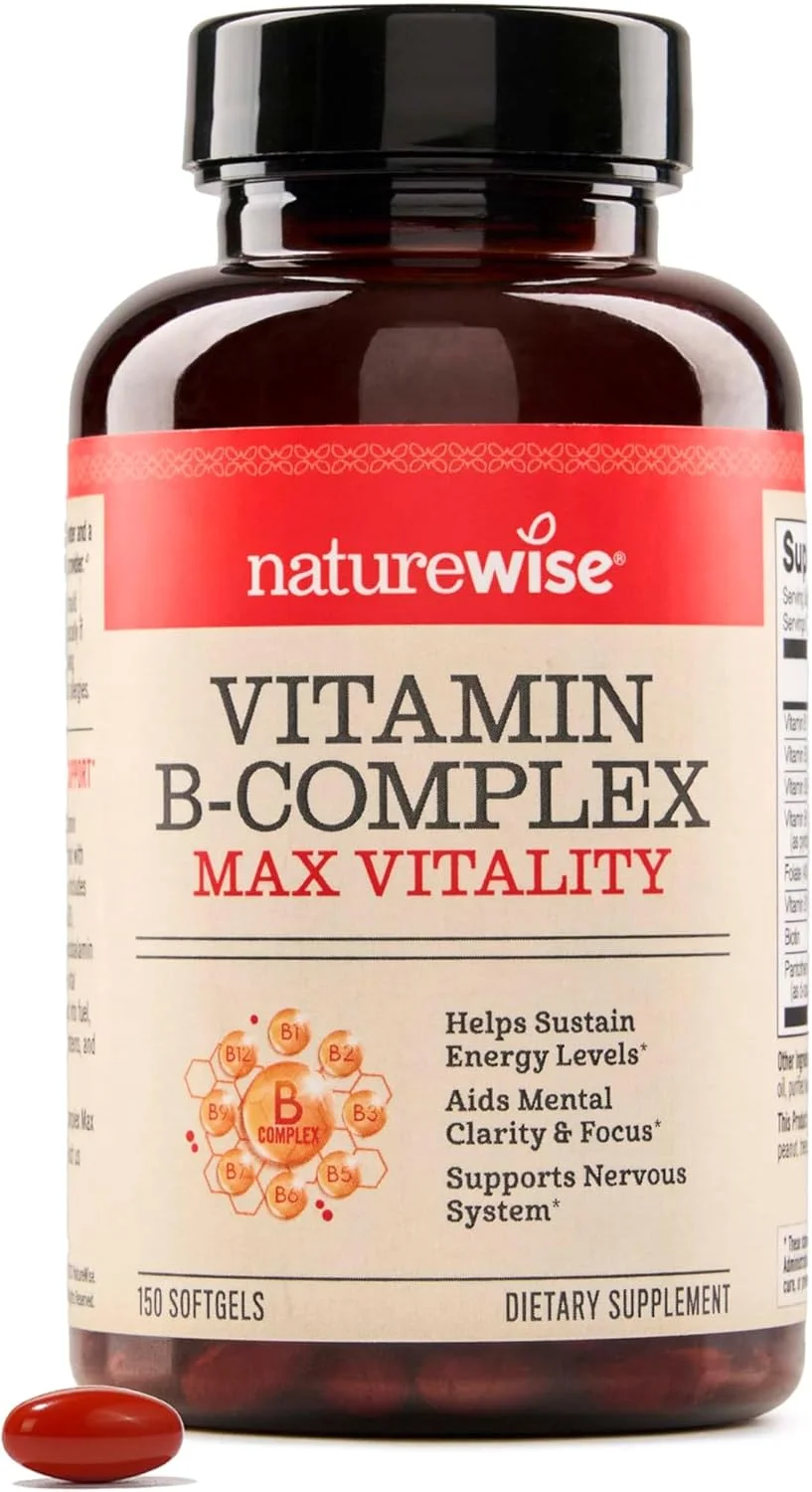 کمپلکس ویتامین B NatureWise برای زنان و مردان - حاوی اسید فولیک، بیوتین، B1، B2، B3، B6، B12 - پشتیبانی از انرژی سلولی و وضوح ذهنی - فاقد گلوتن، غیر GMO، فاقد لبنیات - 150 سافت ژل [تامین 5 ماهه]