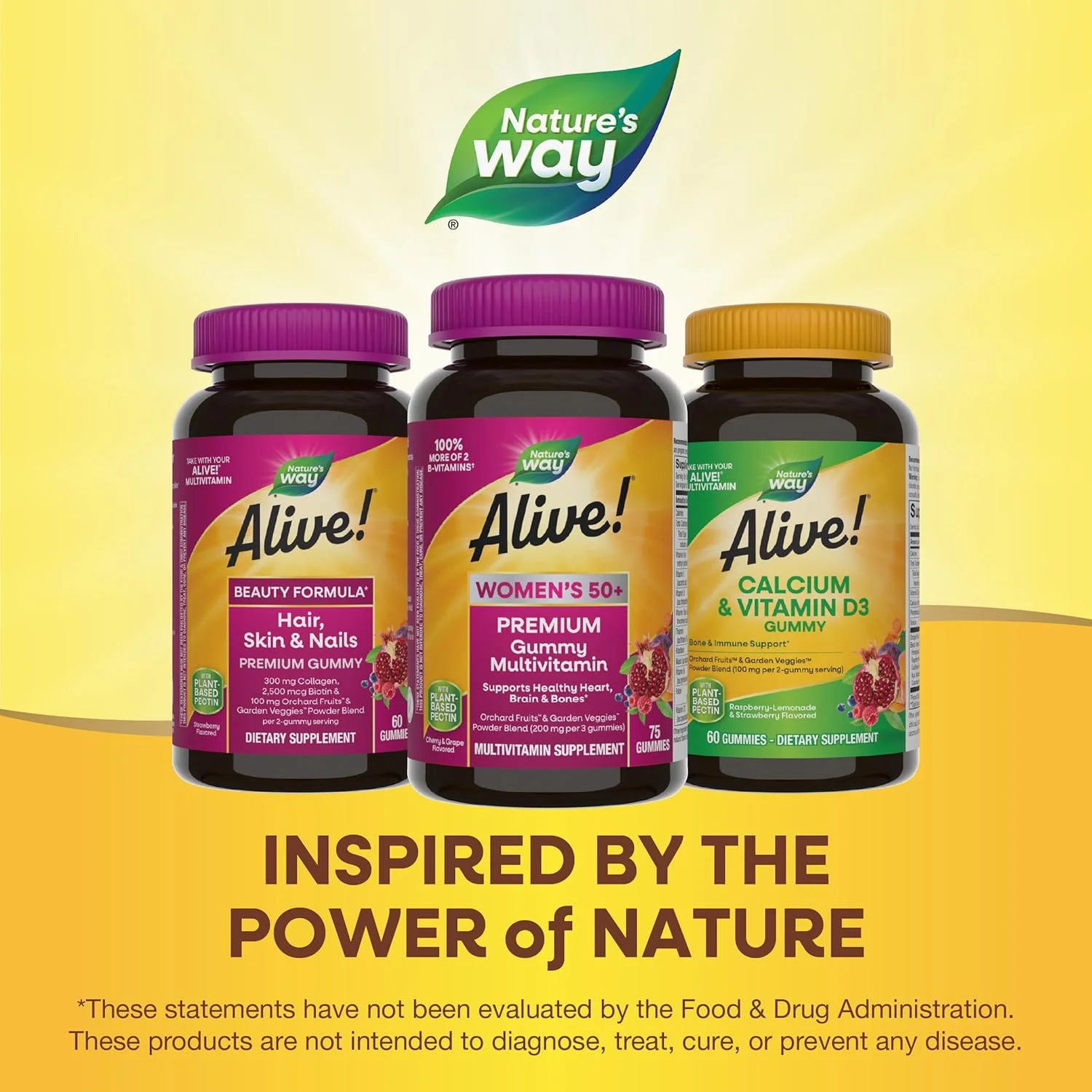 مولتی ویتامین های پاستیلی ممتاز زنان بالای 50 سال Nature’s Way Alive!، پشتیبانی از سیستم های متعدد بدن، ویتامین های B، بدون گلوتن، گیاهی، پاستیل با طعم انگور و گیلاس، 75 عدد