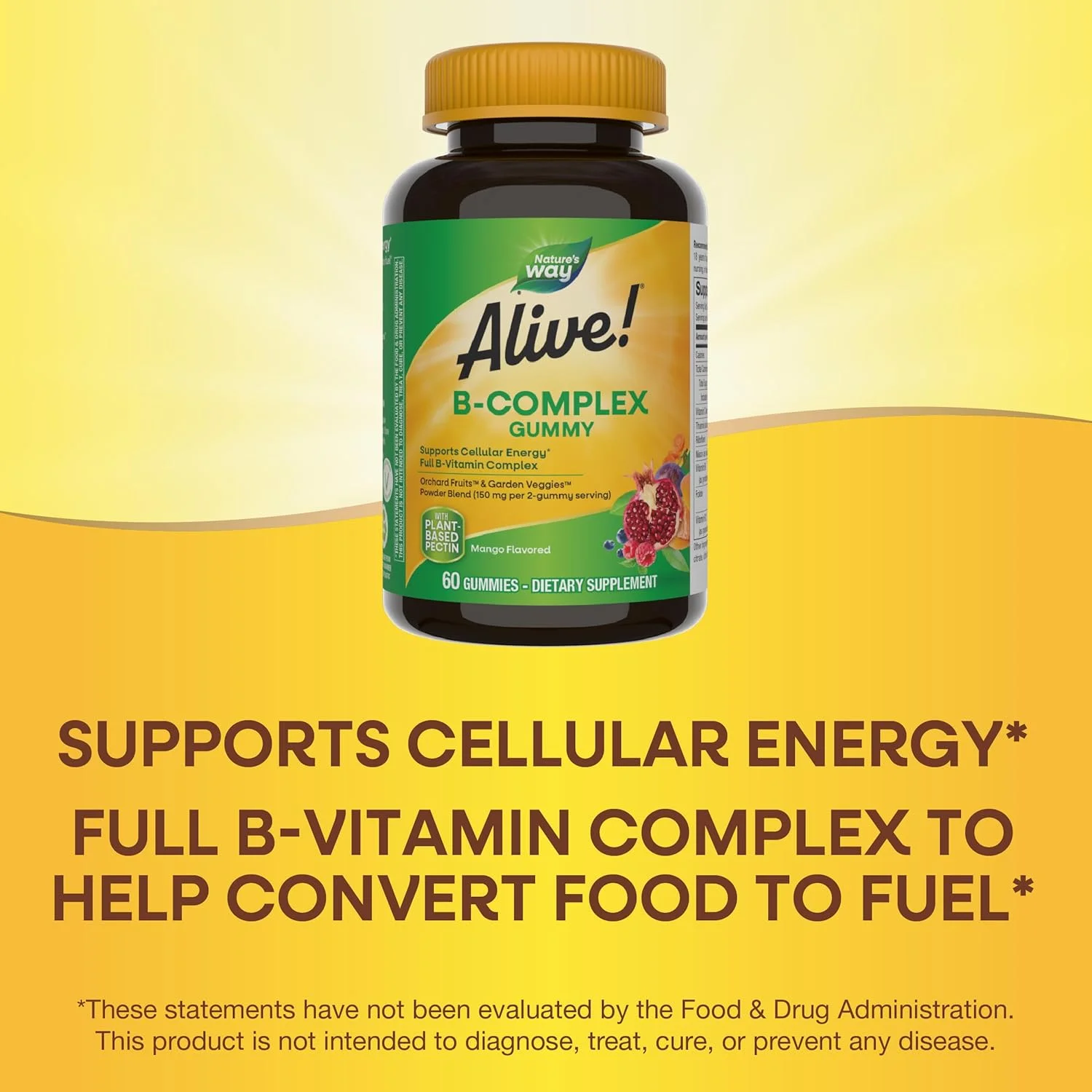 پاستیل ب-کمپلکس Alive Nature's Way، 60 عدد | پشتیبانی از انرژی سلولی | مخلوط میوه های باغ و سبزیجات | با طعم انبه | پکتین گیاهی | 150 میلی گرم در هر 2 پاستیل مکمل غذایی پاستیل ب-کمپلکس Alive Nature's Way، 60 عدد | پشتیبانی از انرژی سلولی | مخلوط میوه های باغ و سبزیجات | با طعم انبه | پکتین گیاهی | 150 میلی گرم در هر 2 پاستیل مکمل غذایی