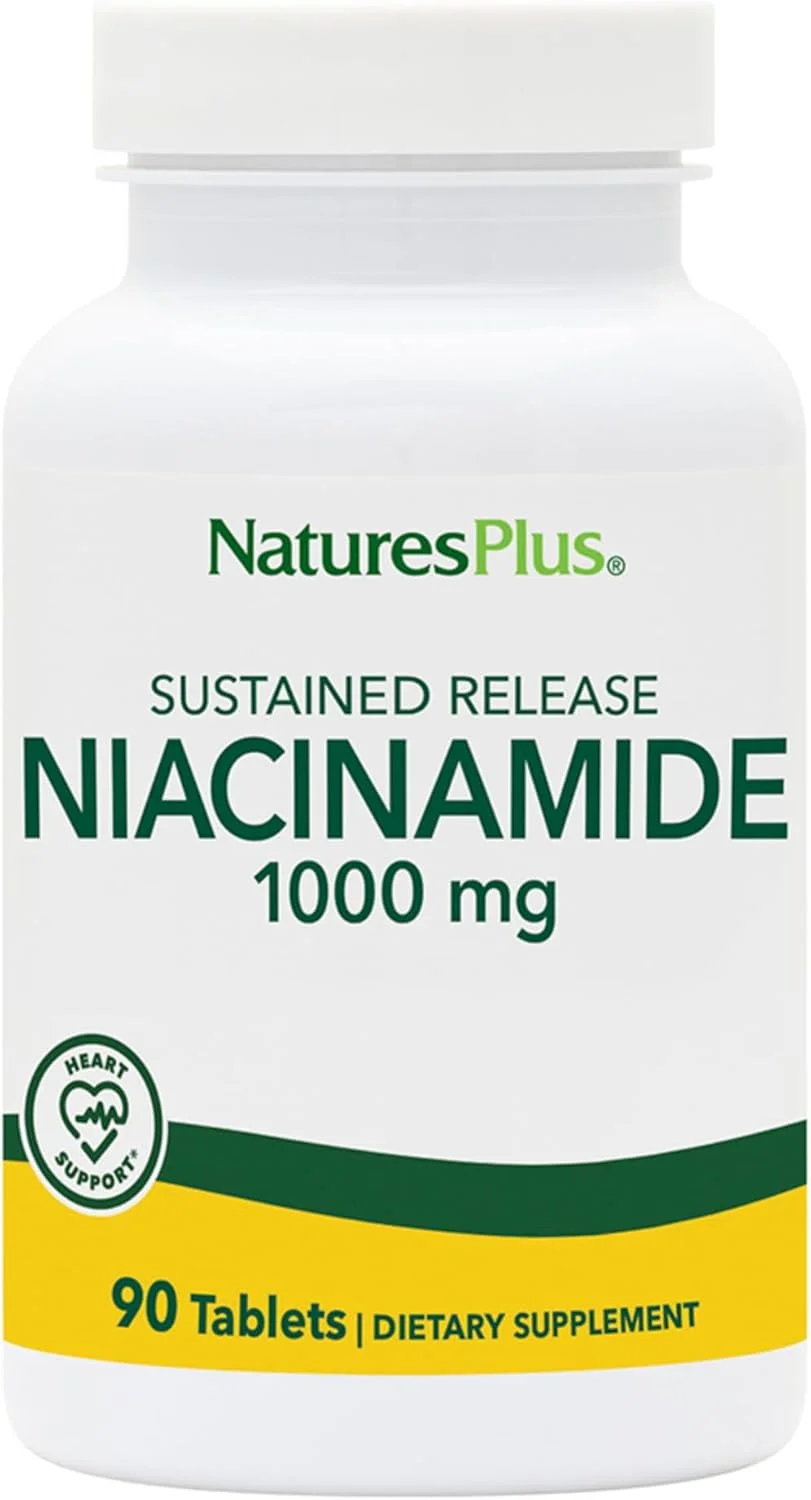 Nature's Plus نیاسینامید 1000 میلی گرم - 90 قرص رهش پایدار - مکمل ویتامین B3 با قدرت بالا - گیاهی، بدون گلوتن