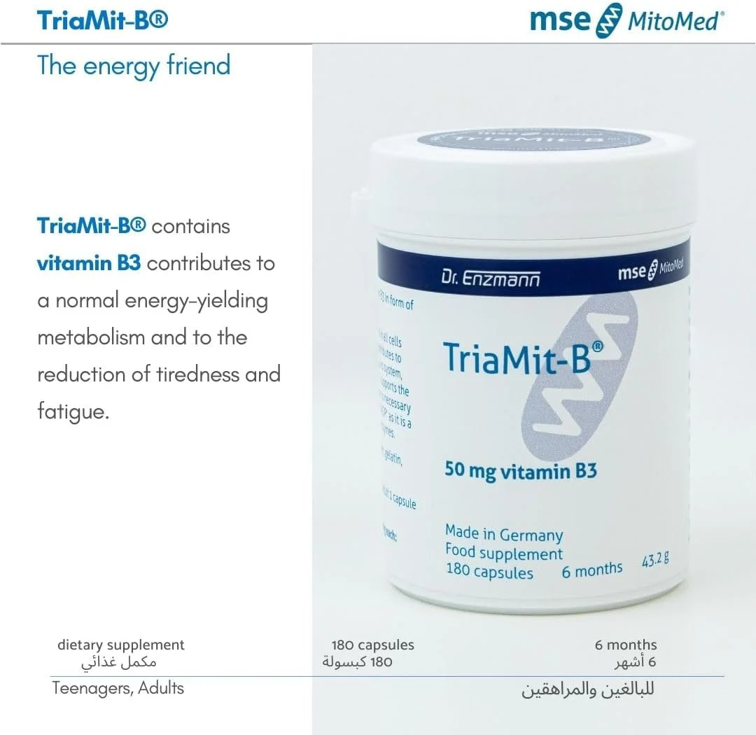 mse Pharmazeutika GmbH TriaMit-B® نیاسینامید ویتامین B3 50 میلی گرم - 180 کپسول برای 5 ماه - مکمل غذایی - بدون گرگرفتگی و قرمزی - برای سلامت پوست، افزایش انرژی و پشتیبانی از متابولیسم - ساخت آلمان mse Pharmazeutika GmbH TriaMit-B® نیاسینامید ویتامین B3 50 میلی گرم - 180 کپسول برای 5 ماه - مکمل غذایی - بدون گرگرفتگی و قرمزی - برای سلامت پوست، افزایش انرژی و پشتیبانی از متابولیسم - ساخت آلمان