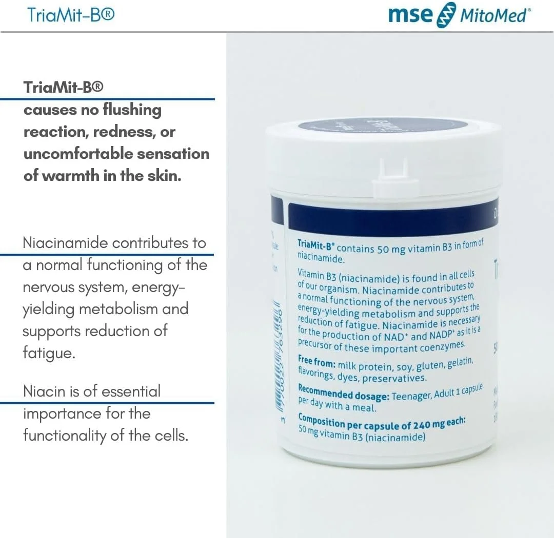 mse Pharmazeutika GmbH TriaMit-B® نیاسینامید ویتامین B3 50 میلی گرم - 180 کپسول برای 5 ماه - مکمل غذایی - بدون گرگرفتگی و قرمزی - برای سلامت پوست، افزایش انرژی و پشتیبانی از متابولیسم - ساخت آلمان mse Pharmazeutika GmbH TriaMit-B® نیاسینامید ویتامین B3 50 میلی گرم - 180 کپسول برای 5 ماه - مکمل غذایی - بدون گرگرفتگی و قرمزی - برای سلامت پوست، افزایش انرژی و پشتیبانی از متابولیسم - ساخت آلمان