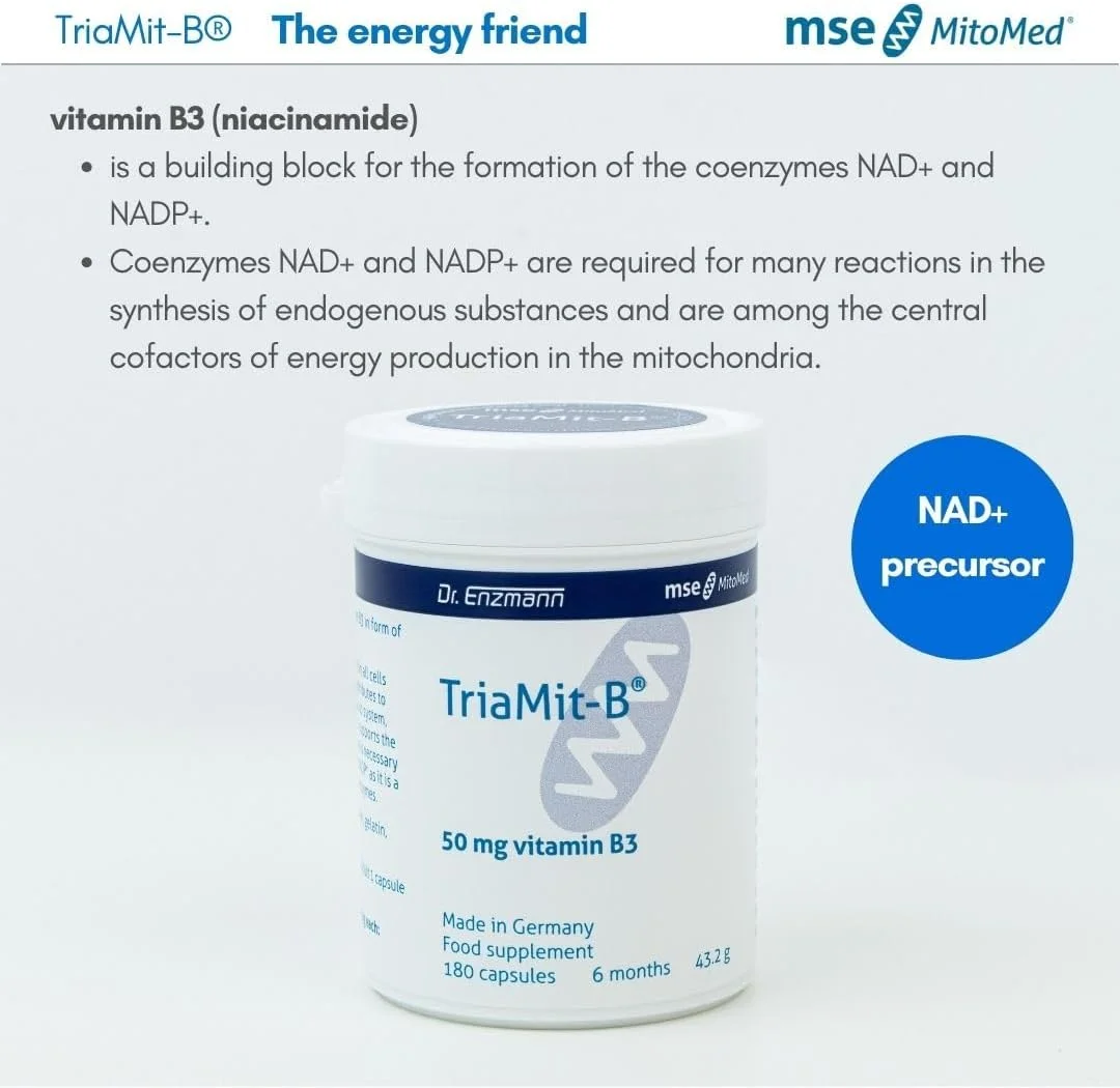 mse Pharmazeutika GmbH TriaMit-B® نیاسینامید ویتامین B3 50 میلی گرم - 180 کپسول برای 5 ماه - مکمل غذایی - بدون گرگرفتگی و قرمزی - برای سلامت پوست، افزایش انرژی و پشتیبانی از متابولیسم - ساخت آلمان mse Pharmazeutika GmbH TriaMit-B® نیاسینامید ویتامین B3 50 میلی گرم - 180 کپسول برای 5 ماه - مکمل غذایی - بدون گرگرفتگی و قرمزی - برای سلامت پوست، افزایش انرژی و پشتیبانی از متابولیسم - ساخت آلمان