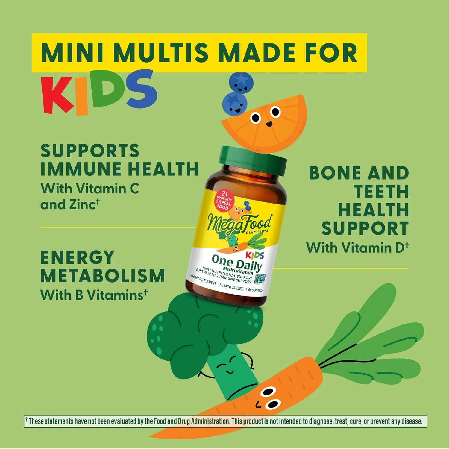 MegaFood Kids One Daily - ویتامین های کودکان - حاوی ویتامین B، ویتامین C، ویتامین D و زینک - مکمل سلامت استخوان و تقویت سیستم ایمنی - غیر GMO، گیاهی، ساخته شده بدون 9 ماده حساسیت زا غذایی - 60 مینی قرص - تامین 2 ماهه MegaFood Kids One Daily - ویتامین های کودکان - حاوی ویتامین B، ویتامین C، ویتامین D و زینک - مکمل سلامت استخوان و تقویت سیستم ایمنی - غیر GMO، گیاهی، ساخته شده بدون 9 ماده حساسیت زا غذایی - 60 مینی قرص - تامین 2 ماهه